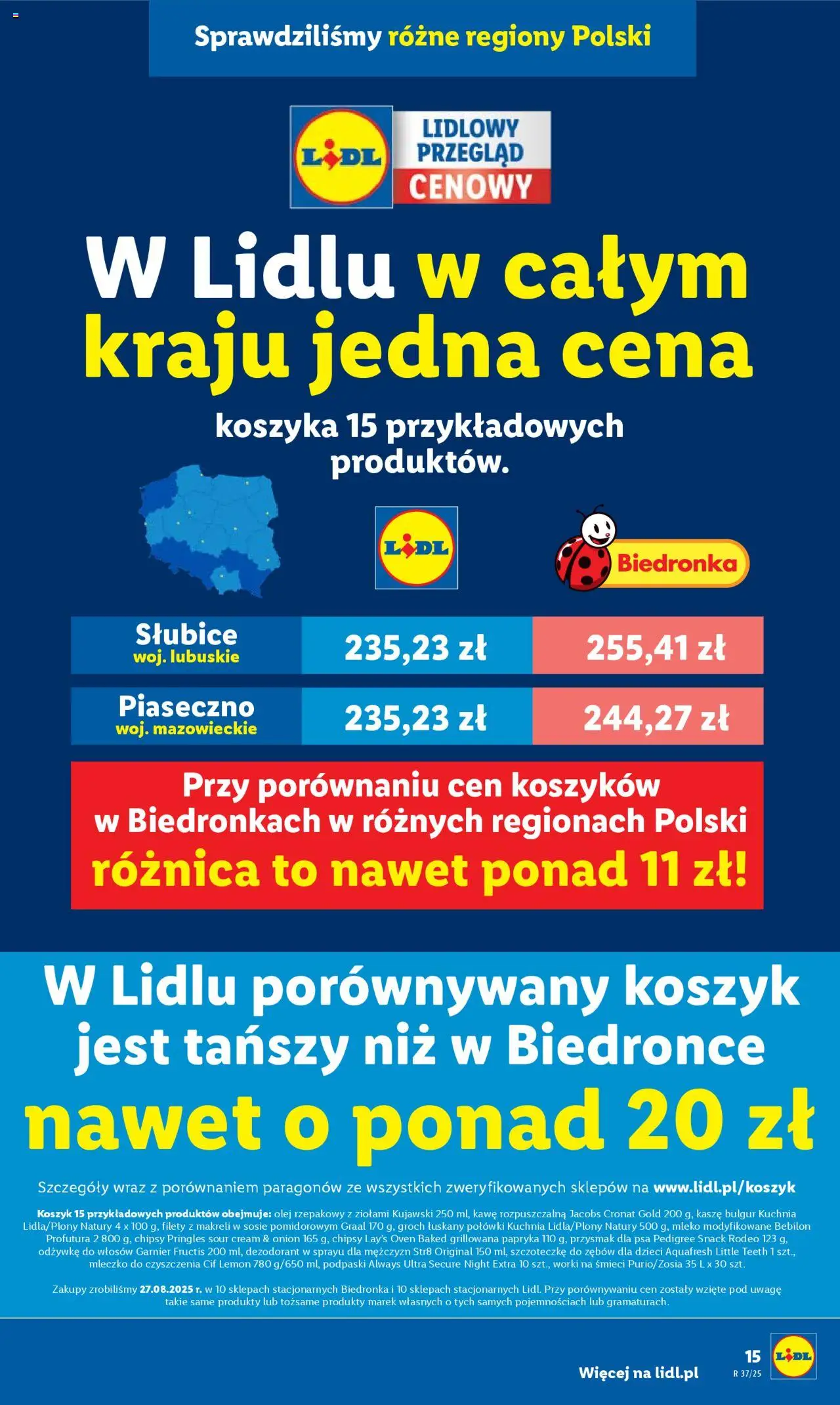 Lidl Gazetka od 11.09.2025 | Strona: 15 | Produkty: Groch łuskany, Podpaski always, Olej, Kawa
