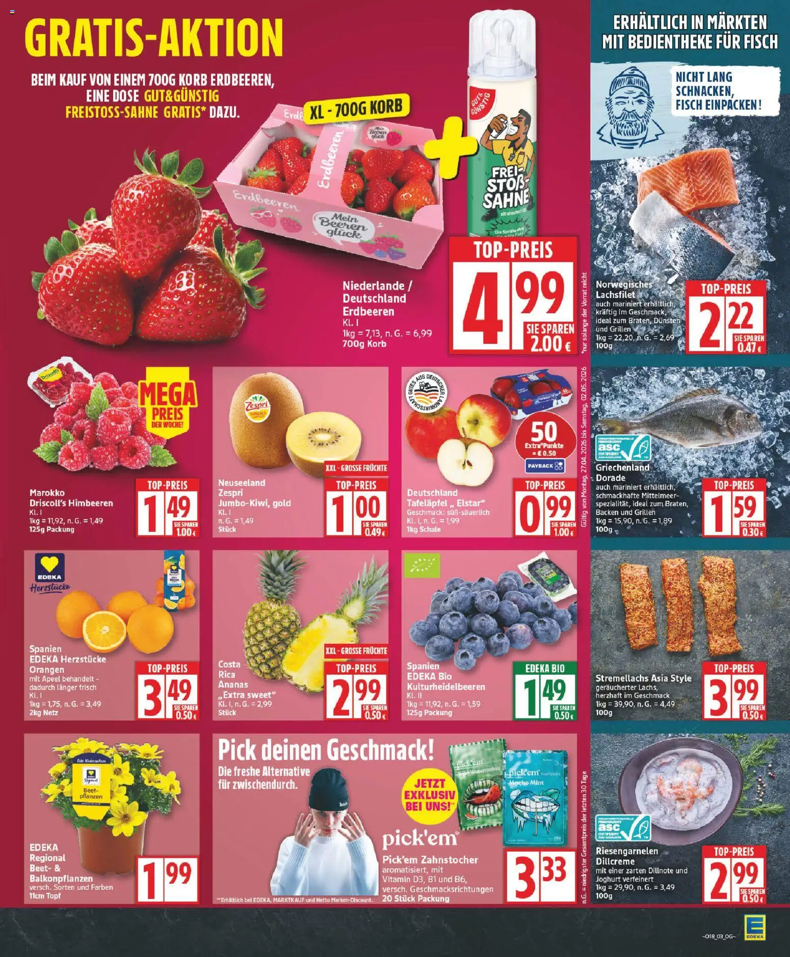 Elli Markt Prospekt – gültig ab 27.04.2026 | Seite: 3 | Produkte: Himbeeren, Dorade, Joghurt, Sahne
