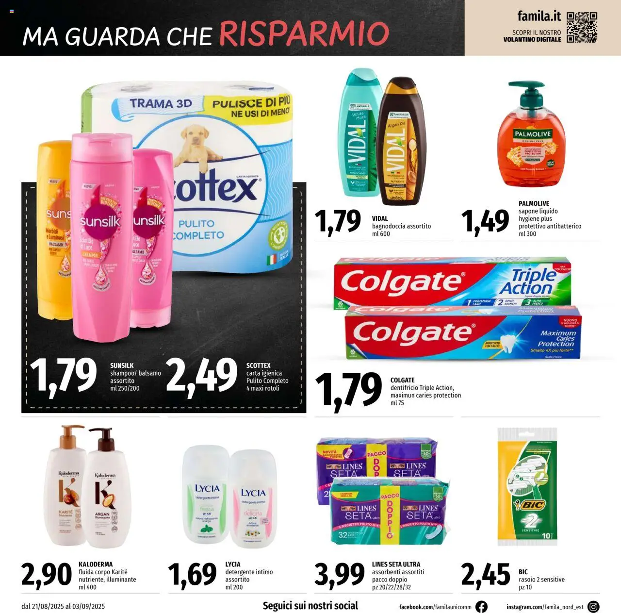 Volantino Famila del 21.08.2025 | Pagina: 16 | Prodotti: Balsamo, Rasoio, Carta igienica, Detergente