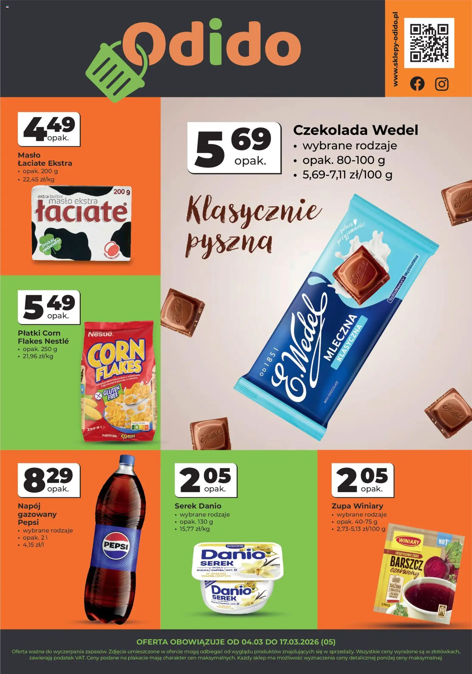 Odido gazetka - Wybrane produkty od 04.03.2026 | Strona: 1 | Produkty: Serek, Zupa, Czekolada, Płatki