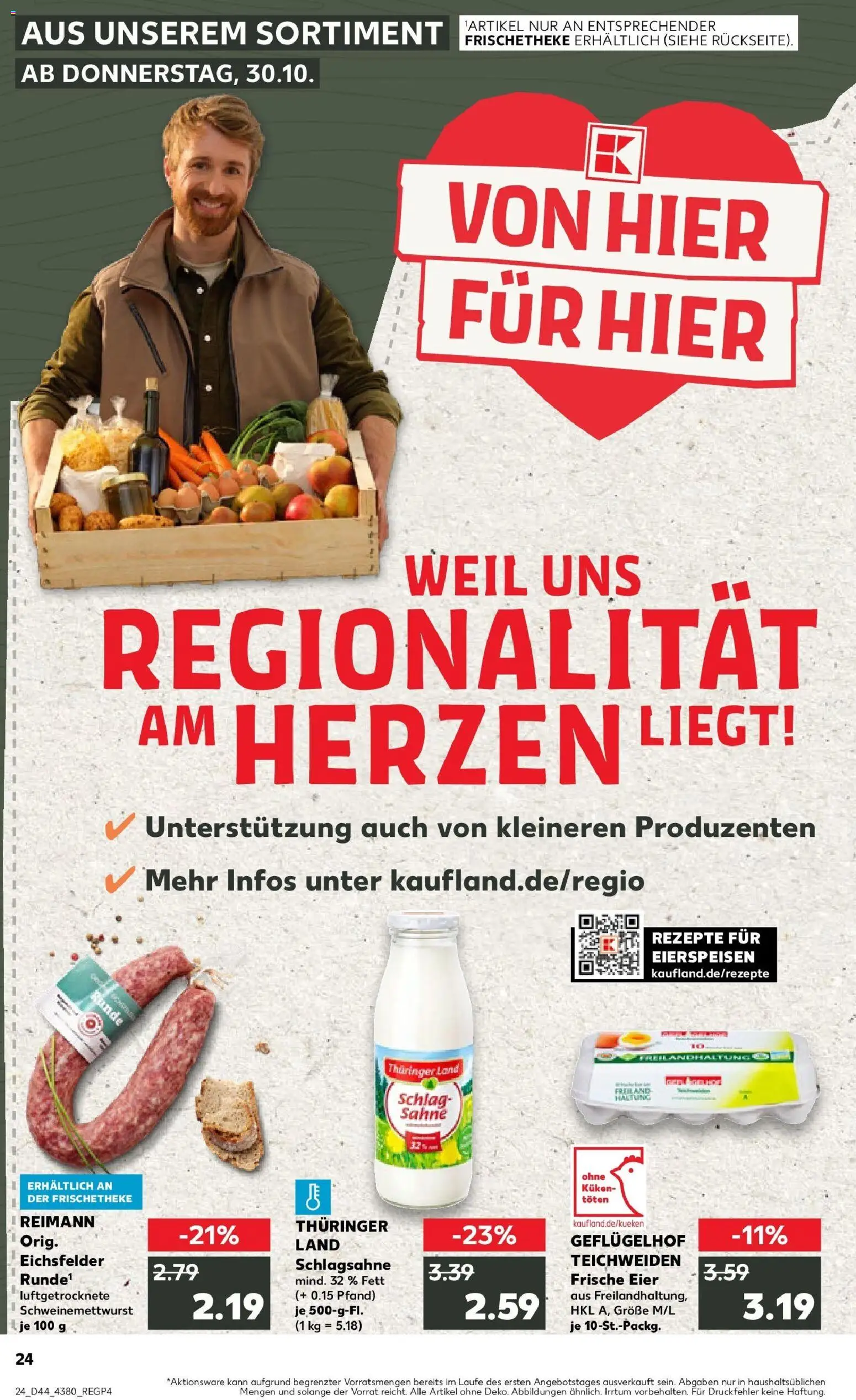 Kaufland prospekt Ilmenau	 – gültig ab 30.10.2025 | Seite: 24 | Produkte: Schlagsahne, Eier, Sahne