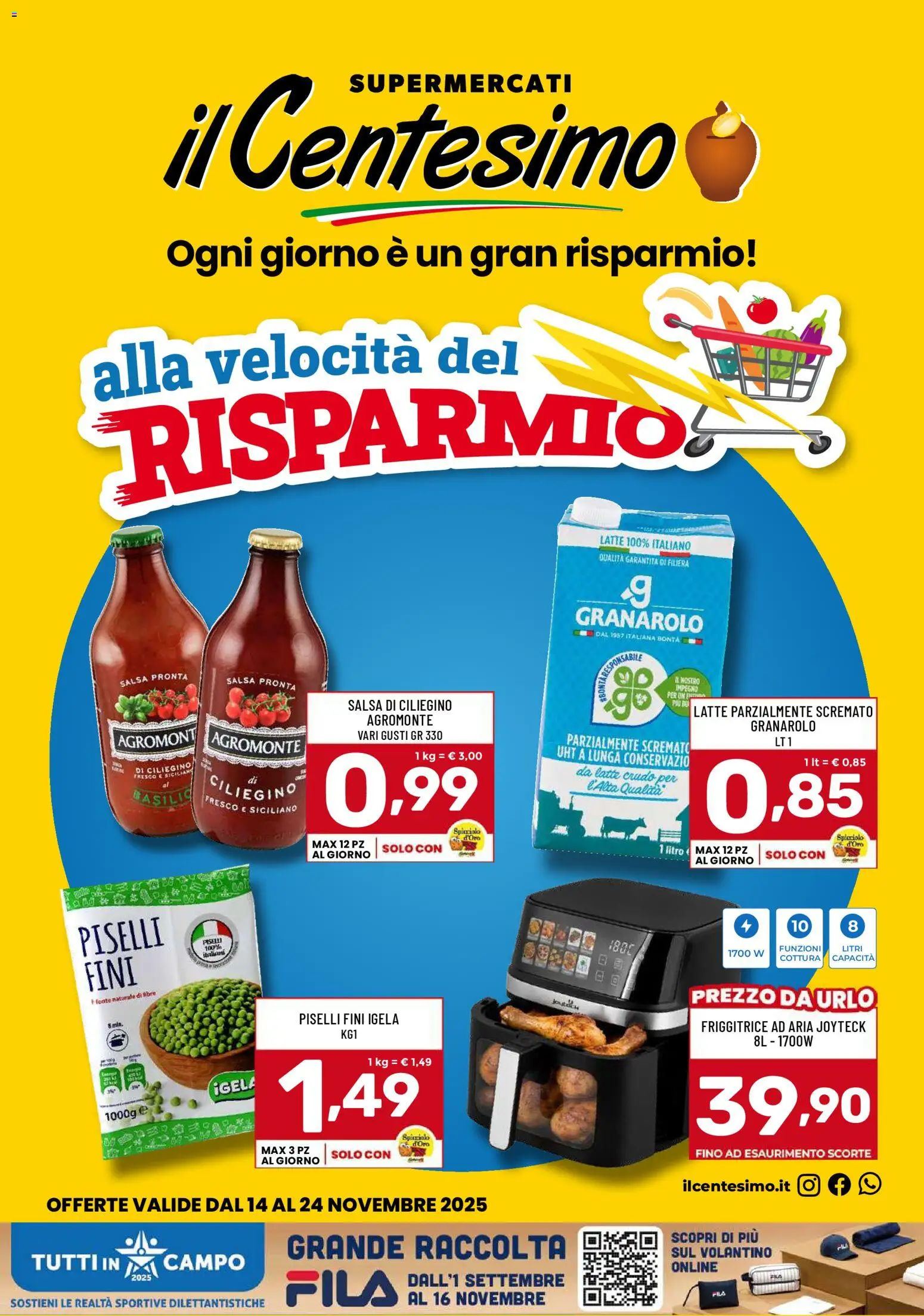 Volantino Il Centesimo del 14.11.2025 | Pagina: 1 | Prodotti: Friggitrice ad aria, Latte, Latte parzialmente scremato, Friggitrice
