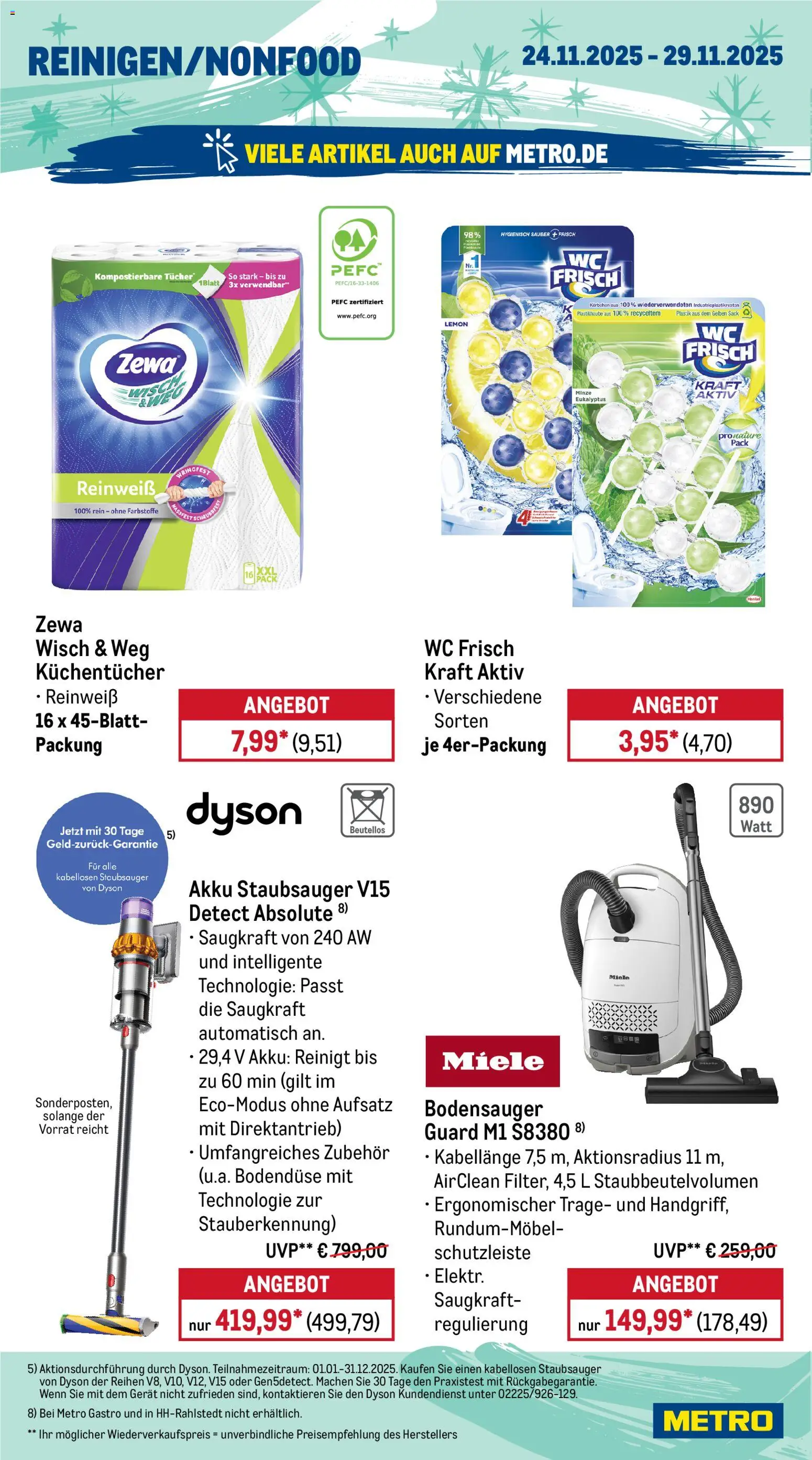 Metro Wochen-Angebote Gastro – gültig ab 24.11.2025 | Seite: 19 | Produkte: Dyson, Staubsauger, Zewa, Wc frisch