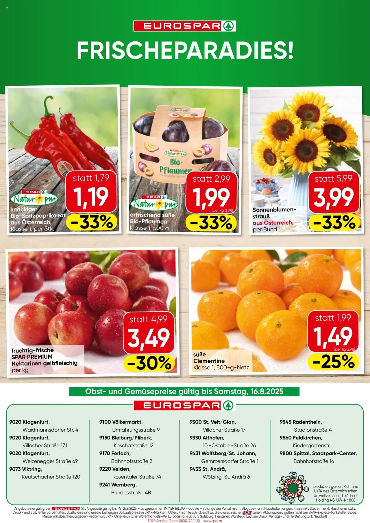 Eurospar Flugblatt - Kärnten gültig ab 14.08.2025 | Seite: 16 | Produkte: Obst