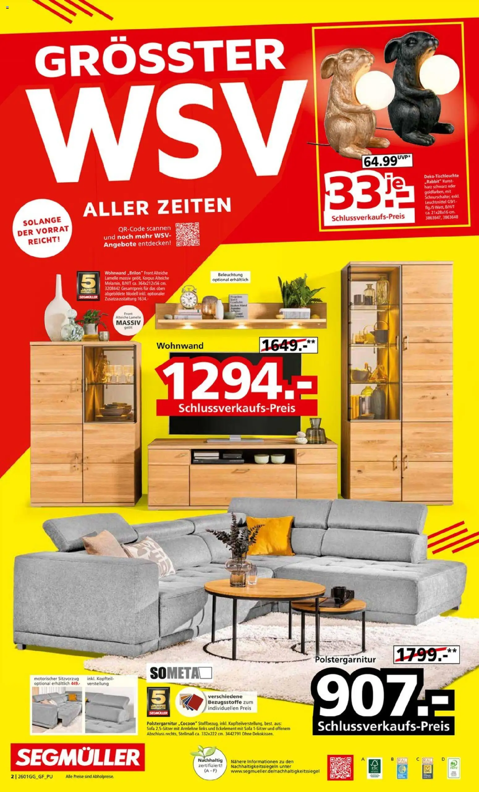Segmüller Grösster WSW Aller Zeiten – gültig ab 10.01.2026 | Seite: 2 | Produkte: Wohnwand, Sofa