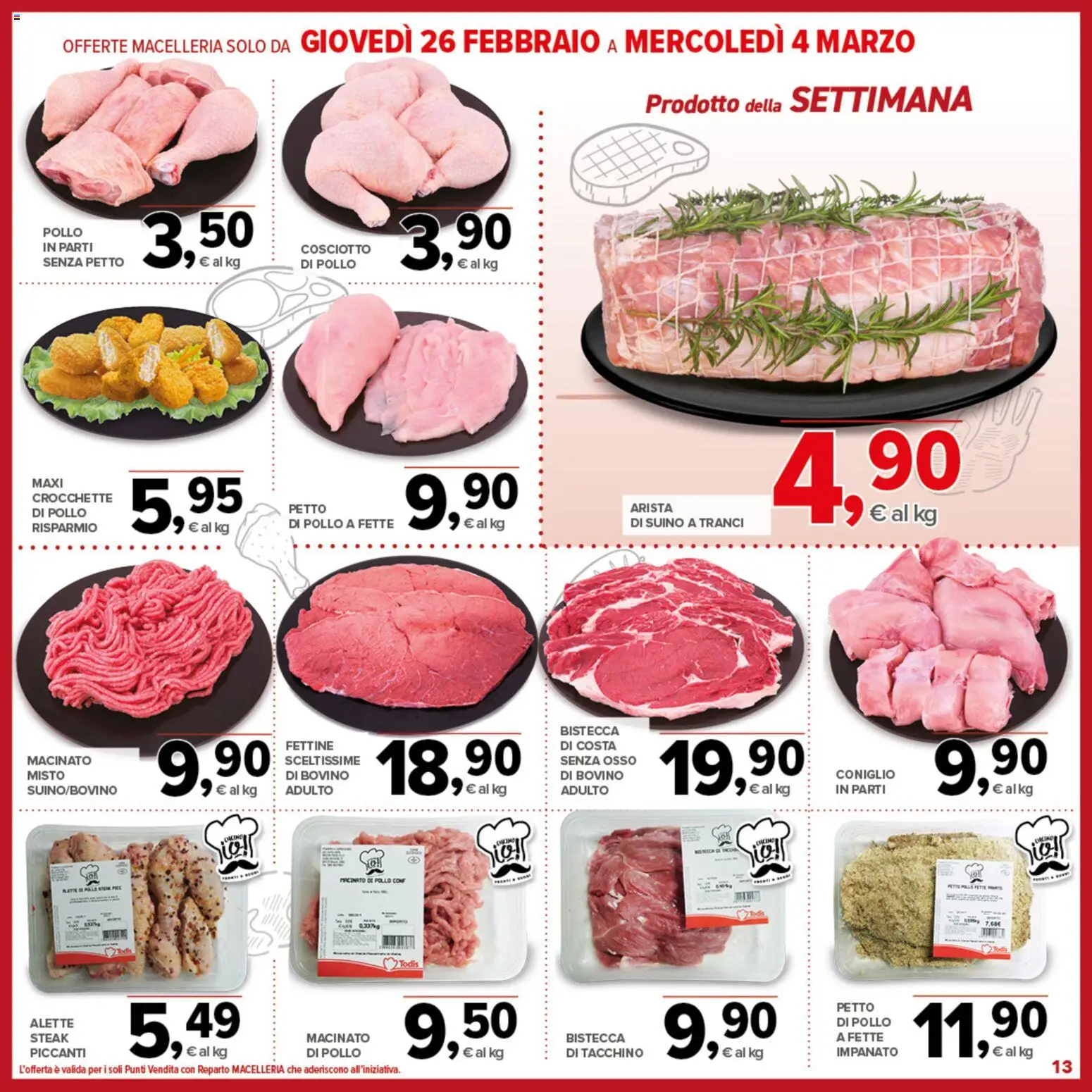 Volantino Todis del 19.02.2026 | Pagina: 13 | Prodotti: Bovino, Pollo, Tacchino, Crocchette