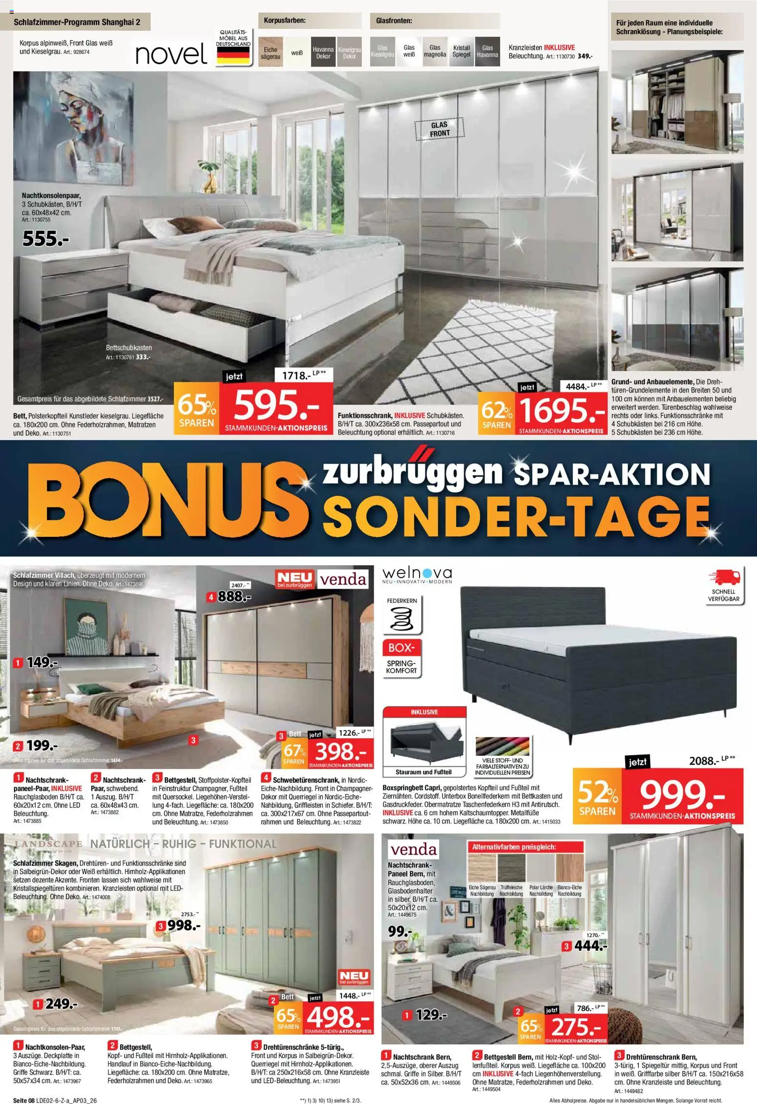 Zurbrüggen Bonus Sonder-Tage – gültig ab 02.03.2026 | Seite: 8 | Produkte: Bett, Drehtürenschrank, Box, Spiegel