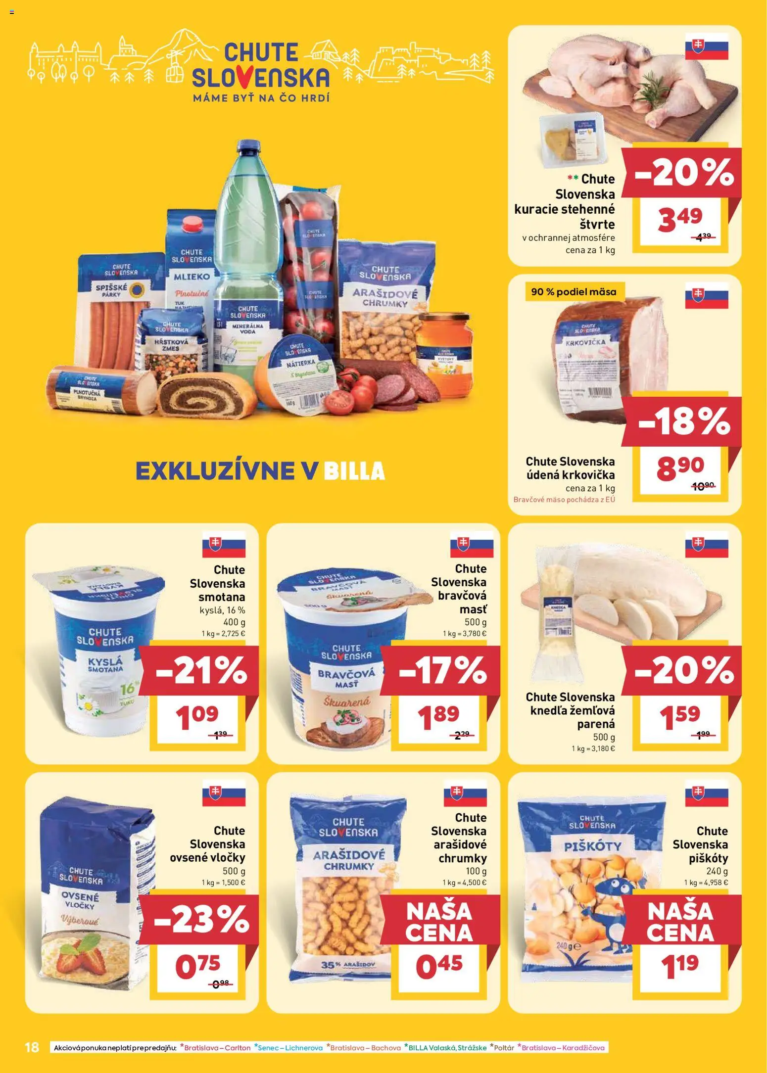 Nové Billa akcie – leták je platný od 15.04.2026 | Strana: 18 | Produkty: Smotana, Krkovička, Bravčové mäso, Minerálna voda
