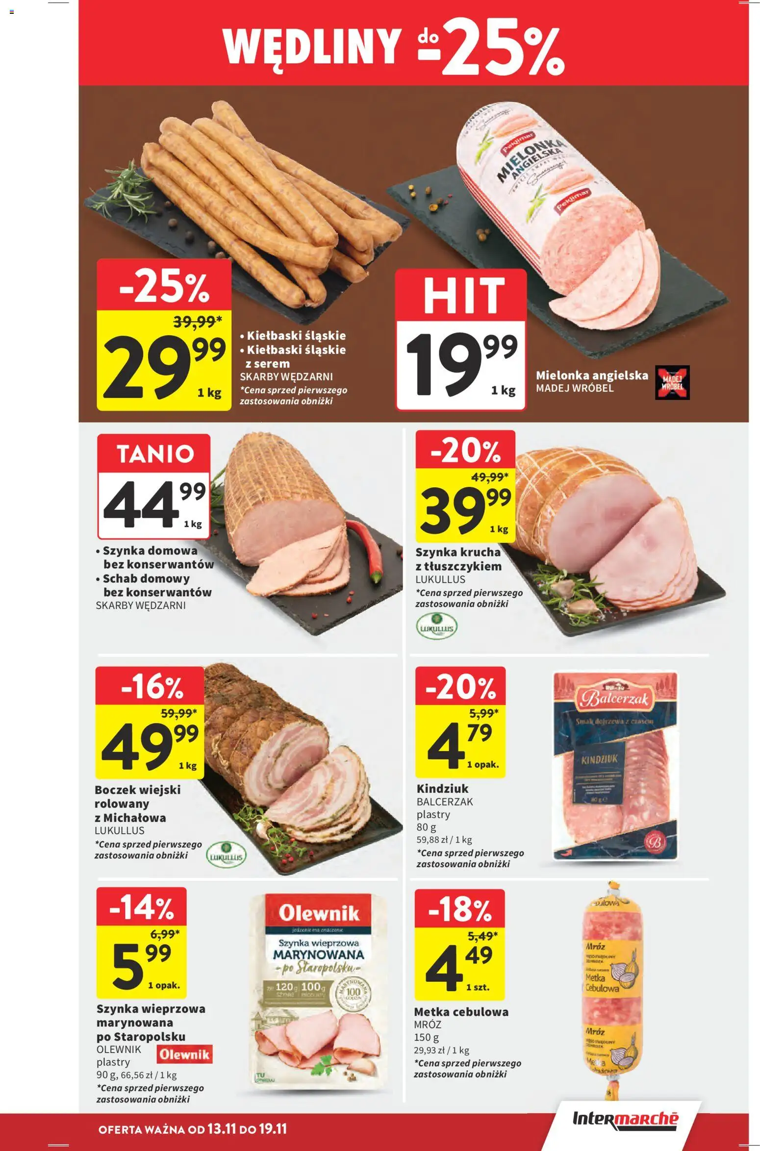 Intermarche Gazetka od 13.11.2025 | Strona: 23 | Produkty: Schab, Boczek, Metka cebulowa, Wędliny