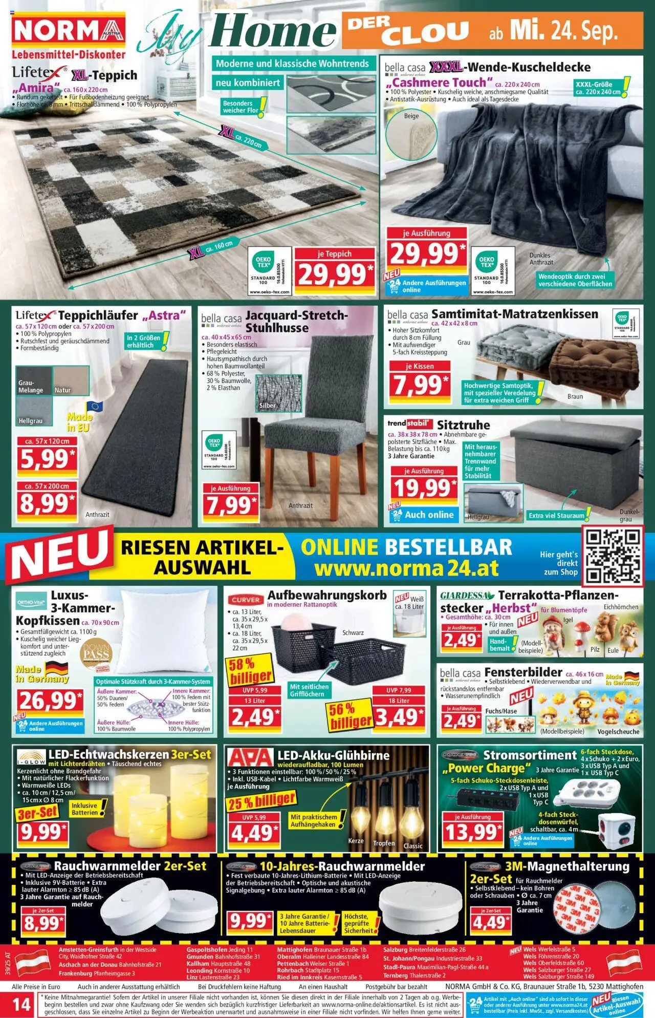 Norma Flugblatt gültig ab 22.09.2025 | Seite: 14 | Produkte: Hülle, Kissen, Batterie, Teppich