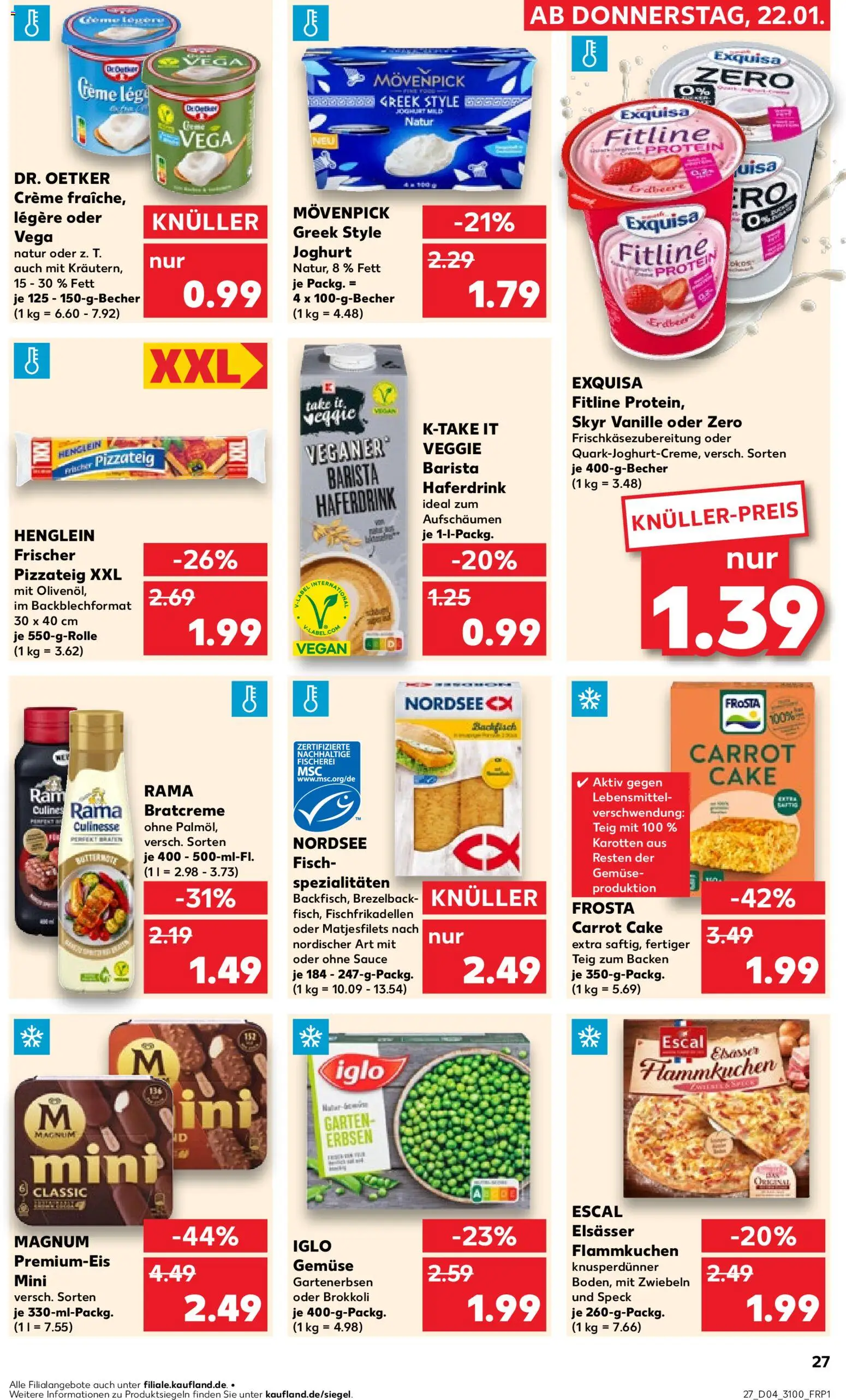 Kaufland prospekt Leipzig	 – gültig ab 22.01.2026 | Seite: 27 | Produkte: Creme, Frosta, Pizza, Erbsen