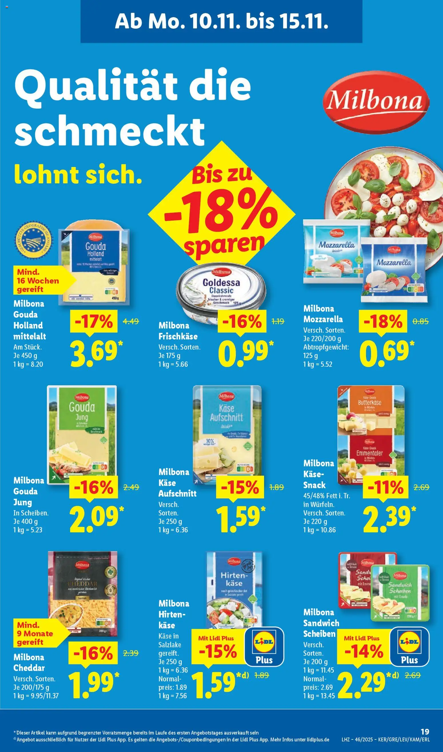 Lidl Prospekt Düsseldorf – gültig ab 10.11.2025 | Seite: 29 | Produkte: Käse, Mozzarella, Gouda, Edamer