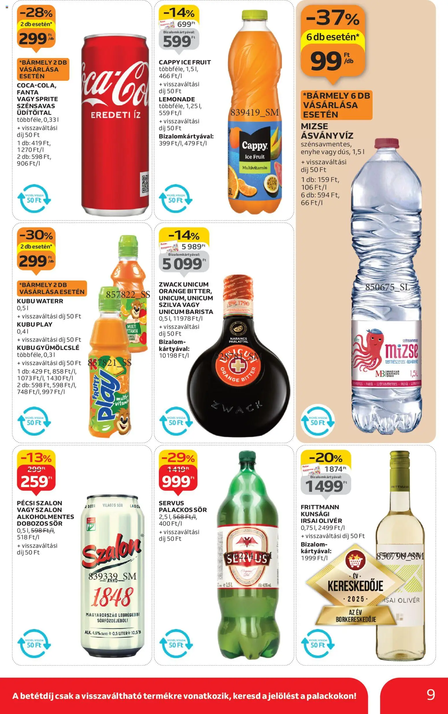 Auchan akciós ujság - amely érvényes a következő dátumtól: 02.01.2026 | Oldal: 9 | Termékek: Gyümölcslé, Fanta, Ásványvíz, Sör