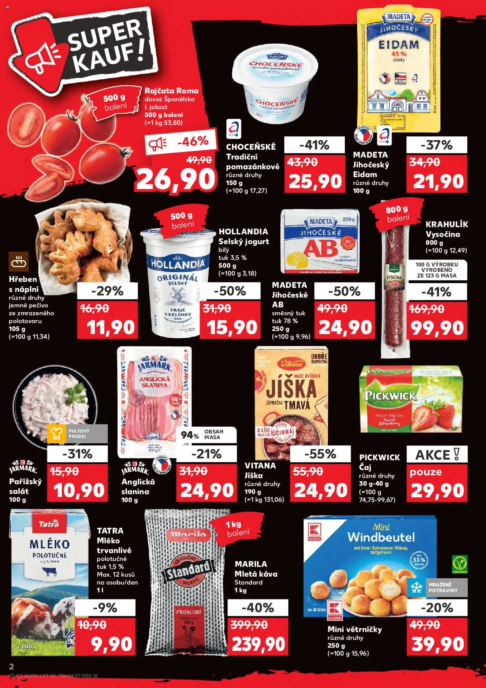 Kaufland leták od 25.02.2026 | Strana: 2 | Produkty: Mléko, Rajčata, Pečivo, Hollandia
