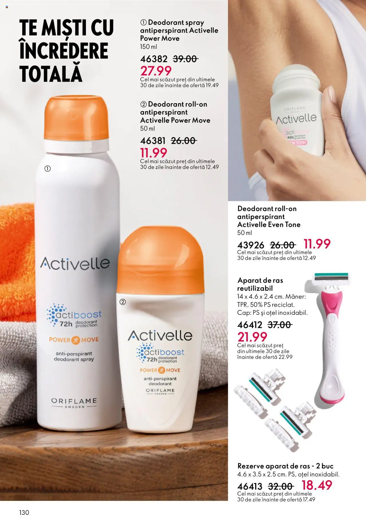 Oriflame catalog 13 2025 – valabil de la 10.09.2025 | Pagină: 130 | Produse: Aparat De Ras, Mâner, Deodorant, Antiperspirant
