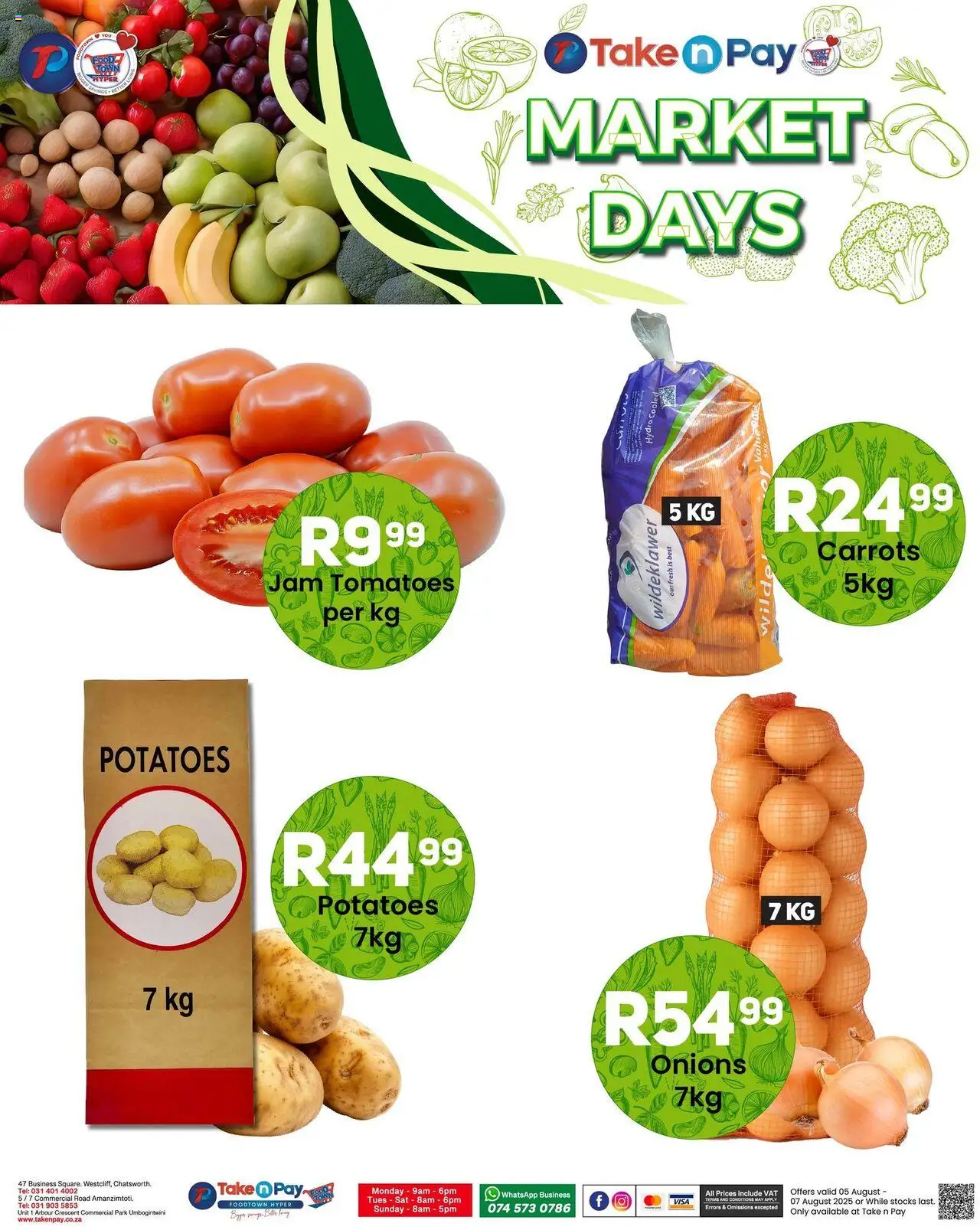 Take n Pay Market Day │ valid from 05.08.2025 | Page: 4 | Products: Jam, Carrots, Potatoes, Onions