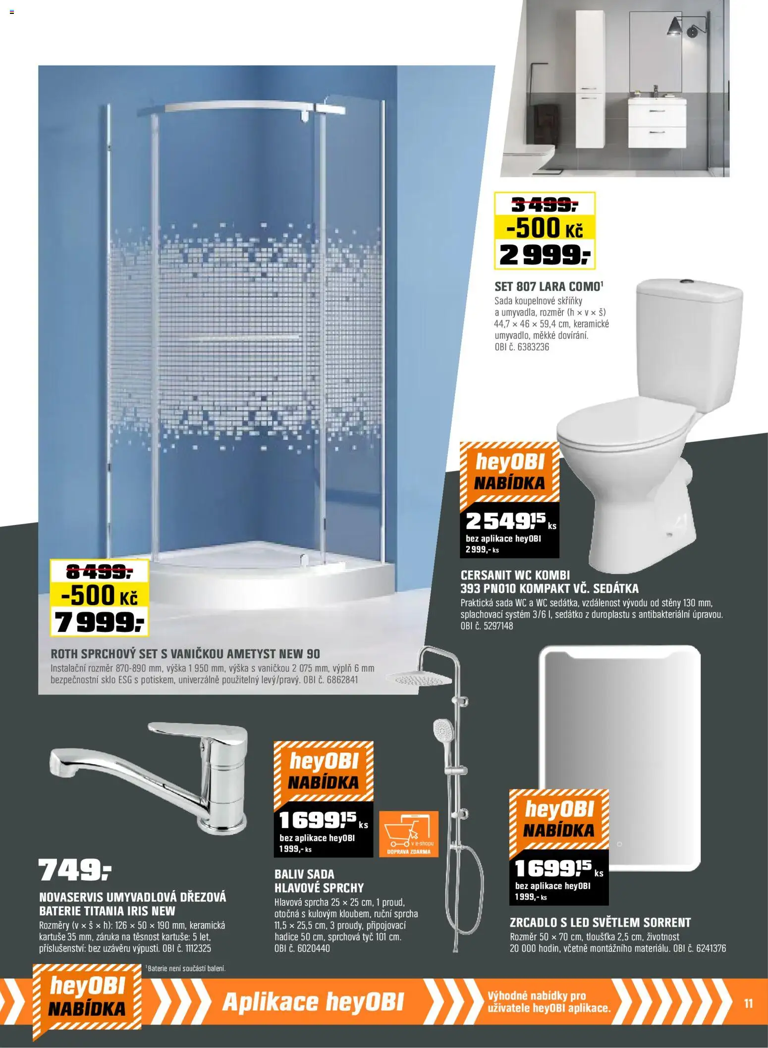OBI leták - Barevná sezóna od 14.11.2025 | Strana: 11 | Produkty: Sprcha, Hadice, Baterie, Zrcadlo