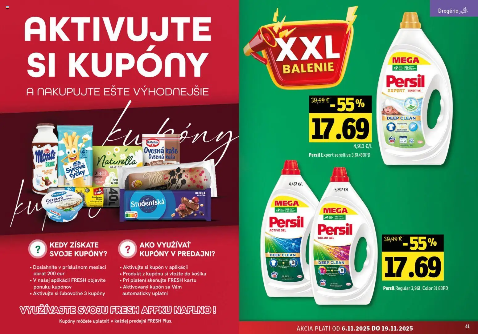 Nové Fresh akcie – leták je platný od 06.11.2025 | Strana: 21 | Produkty: Persil, Čokoláda