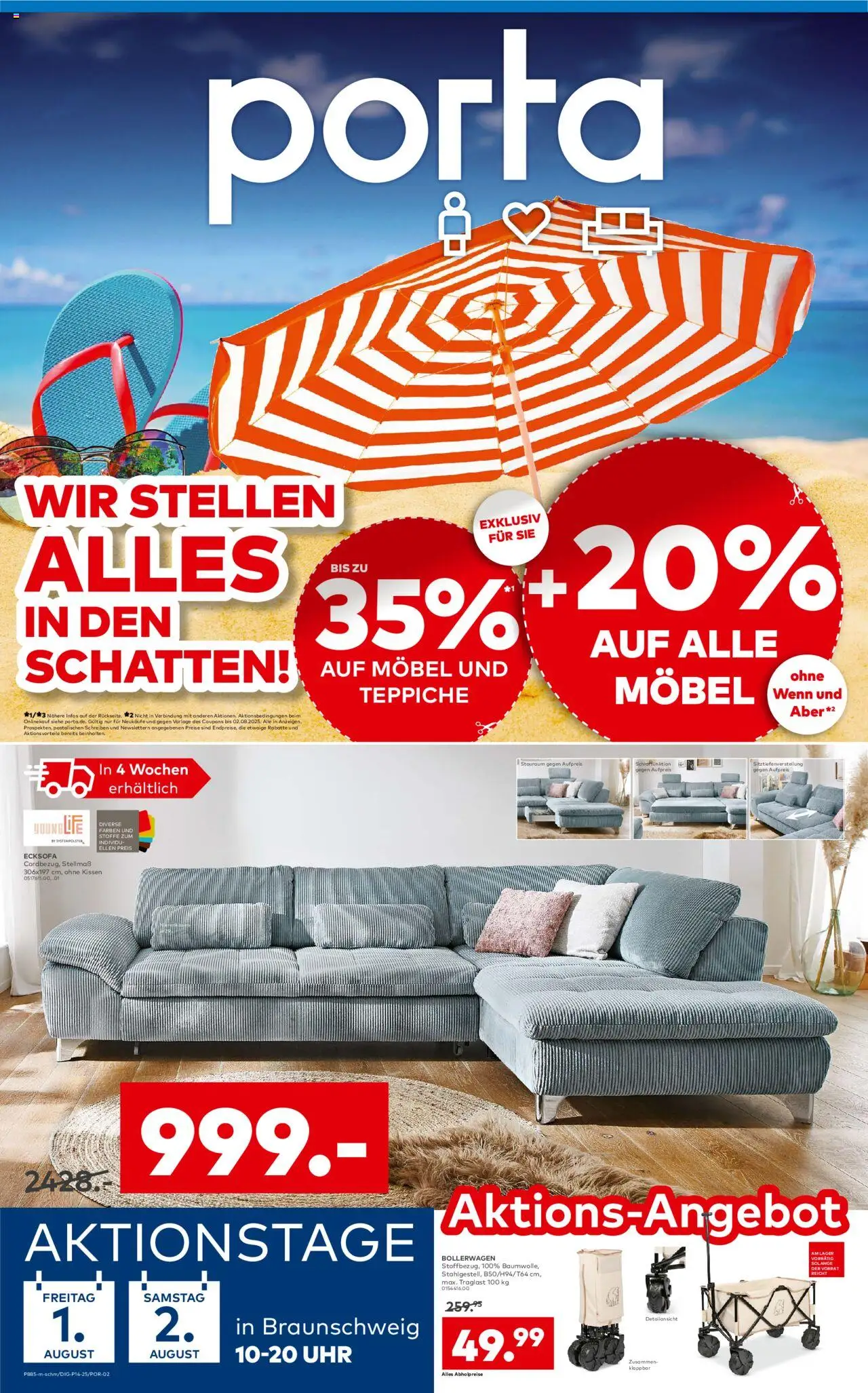 Porta! Prospekt Braunschweig - gültig ab dem 28.07.2025 | Seite: 1 | Produkte: Ecksofa, Kissen, Uhr