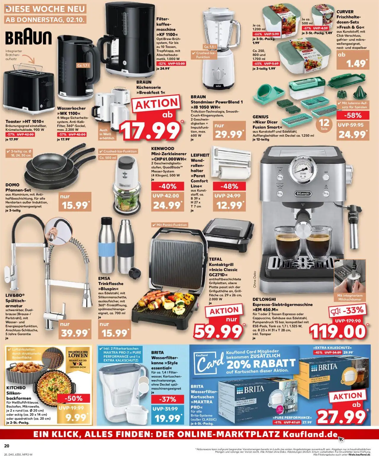 Kaufland prospekt Kiel	 – gültig ab 02.10.2025 | Seite: 20 | Produkte: Toaster, Kaffee, Armatur, Wasser