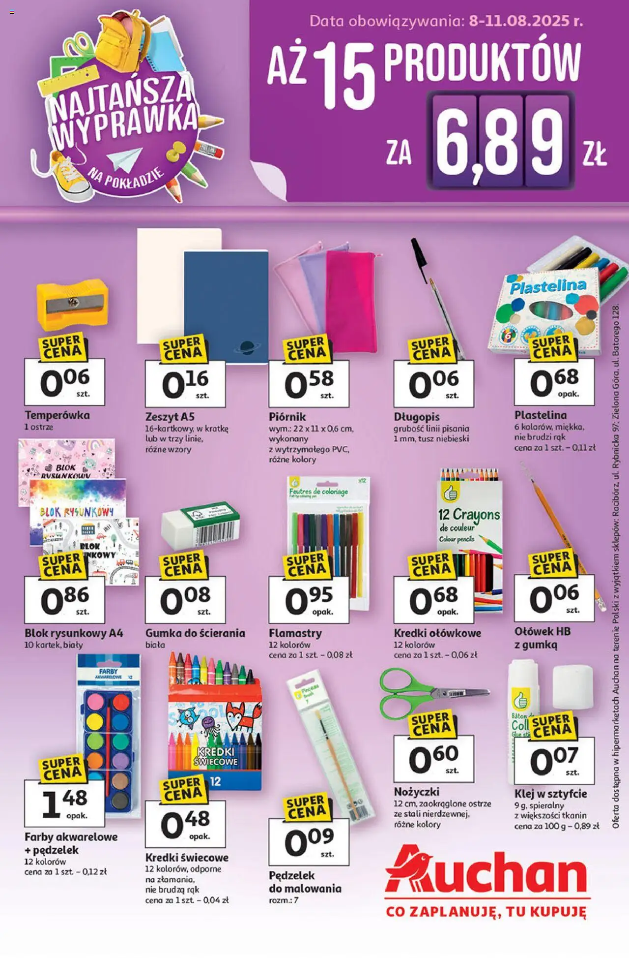 Auchan Gazetka - Najtańsza Wyprawka Szkolna Hipermarket od 08.08.2025 | Strona: 1 | Produkty: Temperówka, Zeszyt