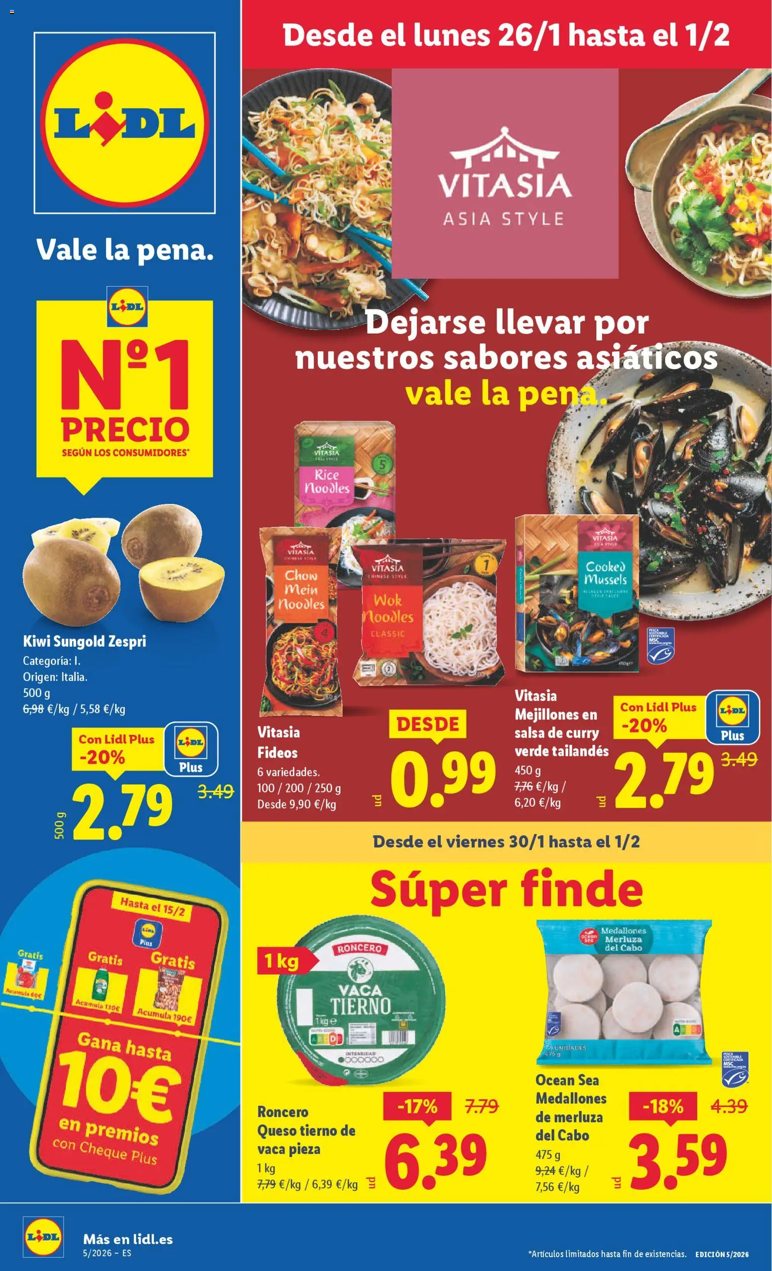 Lidl folleto │ válido desde el 26.01.2026 | Página: 1 | Productos: Medallones, Queso, Fideos, Kiwi