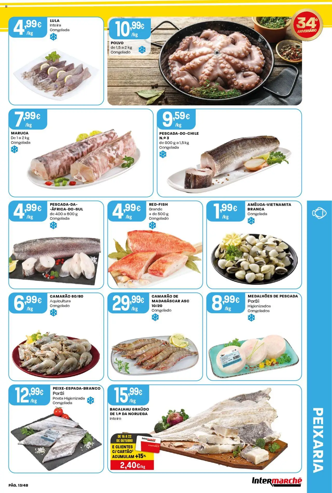 Intermarché folheto │ válido de 16.10.2025 | Página: 13 | Produtos: Bacalhau, Pescada, Polvo, Camarão