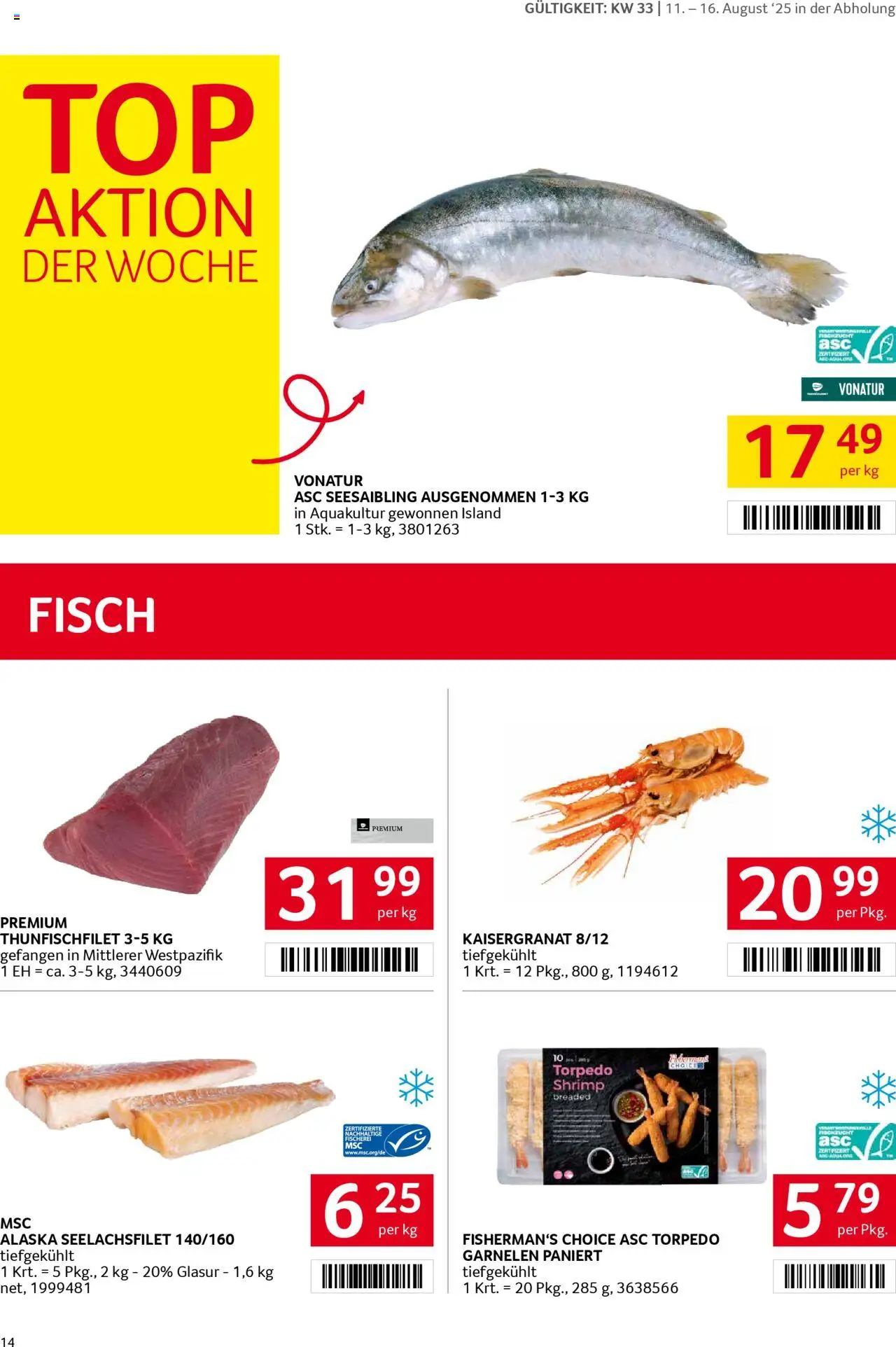 Transgourmet Flugblatt gültig ab 10.08.2025 | Seite: 14 | Produkte: Fisch