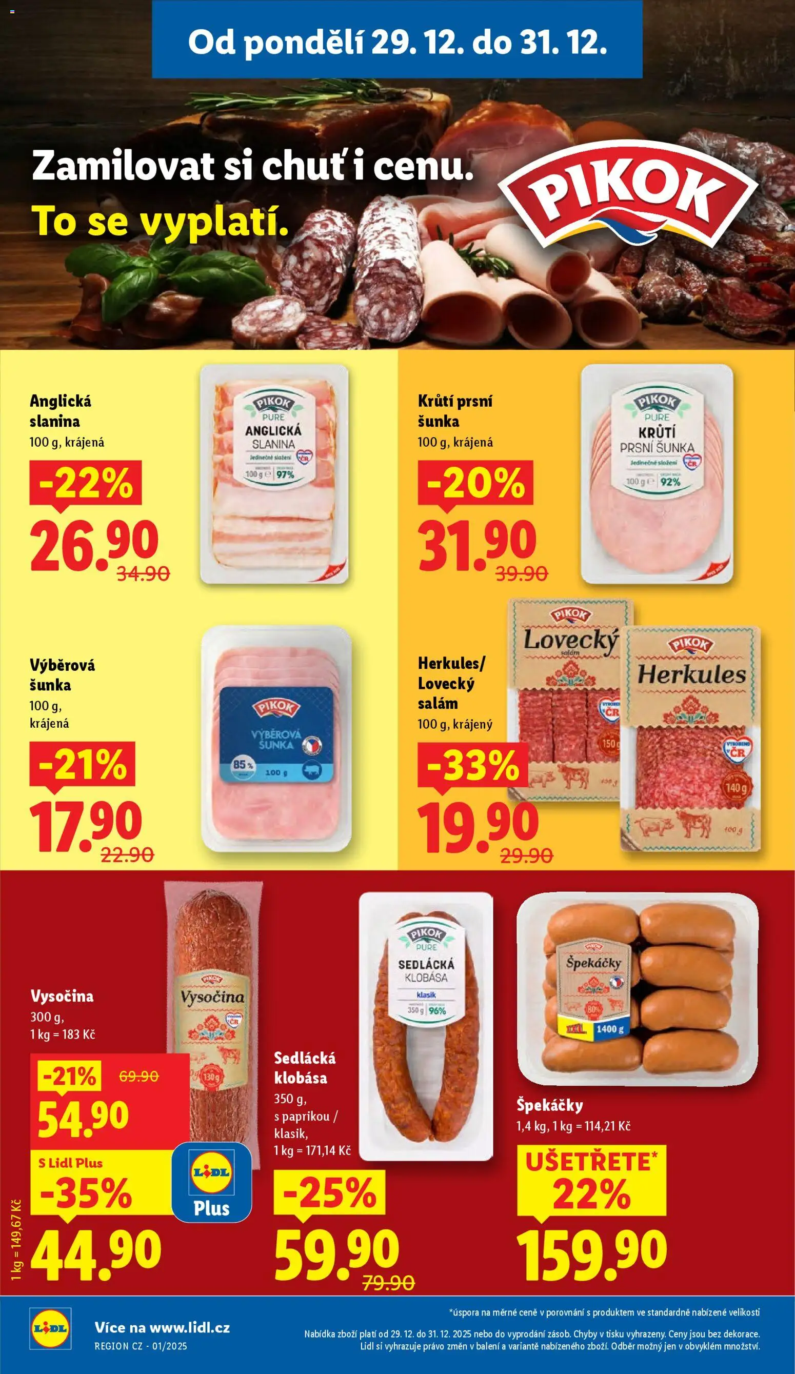Lidl leták od 29.12.2025 | Strana: 12 | Produkty: Šunka, Špekáčky, Klobása, Slanina