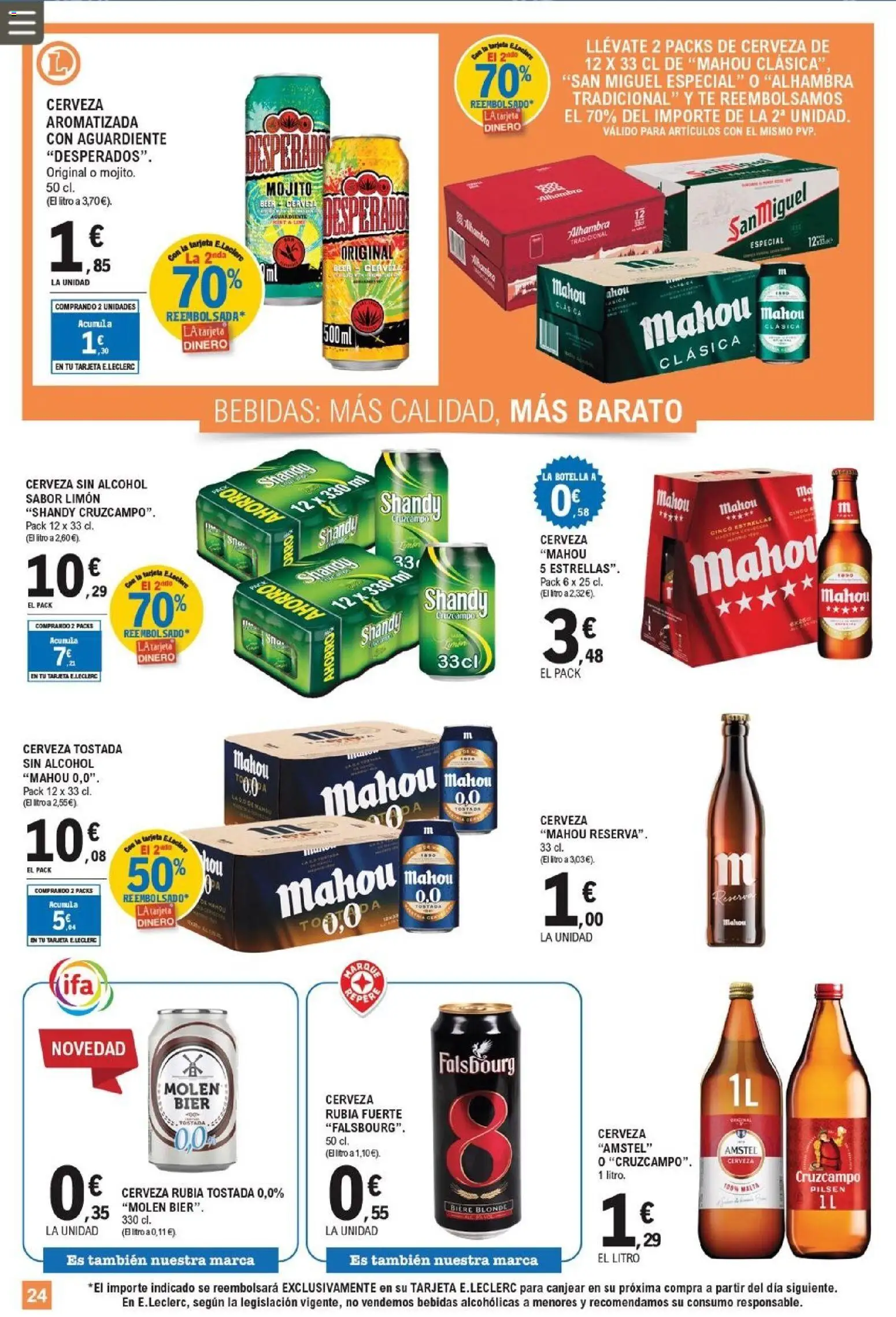 E.Leclerc folleto │ válido desde el 11.03.2026 | Página: 24 | Productos: Cerveza sin alcohol, Cerveza, Té, Ropa