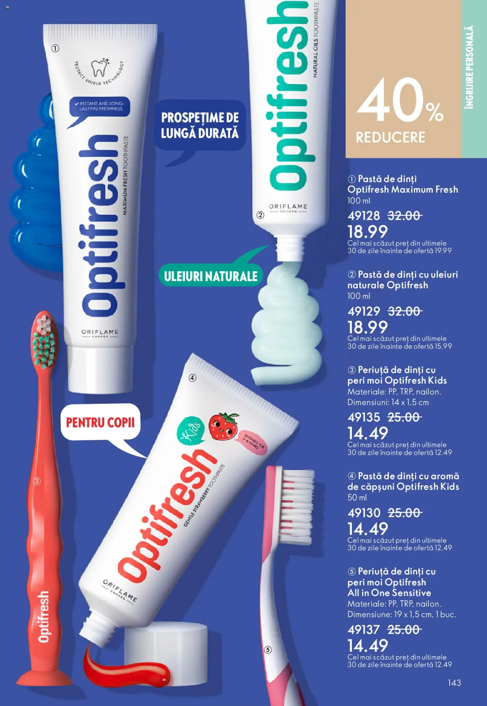 Noul catalog Oriflame – valabil de la 27.05.2026 | Pagină: 143 | Produse: Pastă de dinți, Periuță de dinți, Căpșuni
