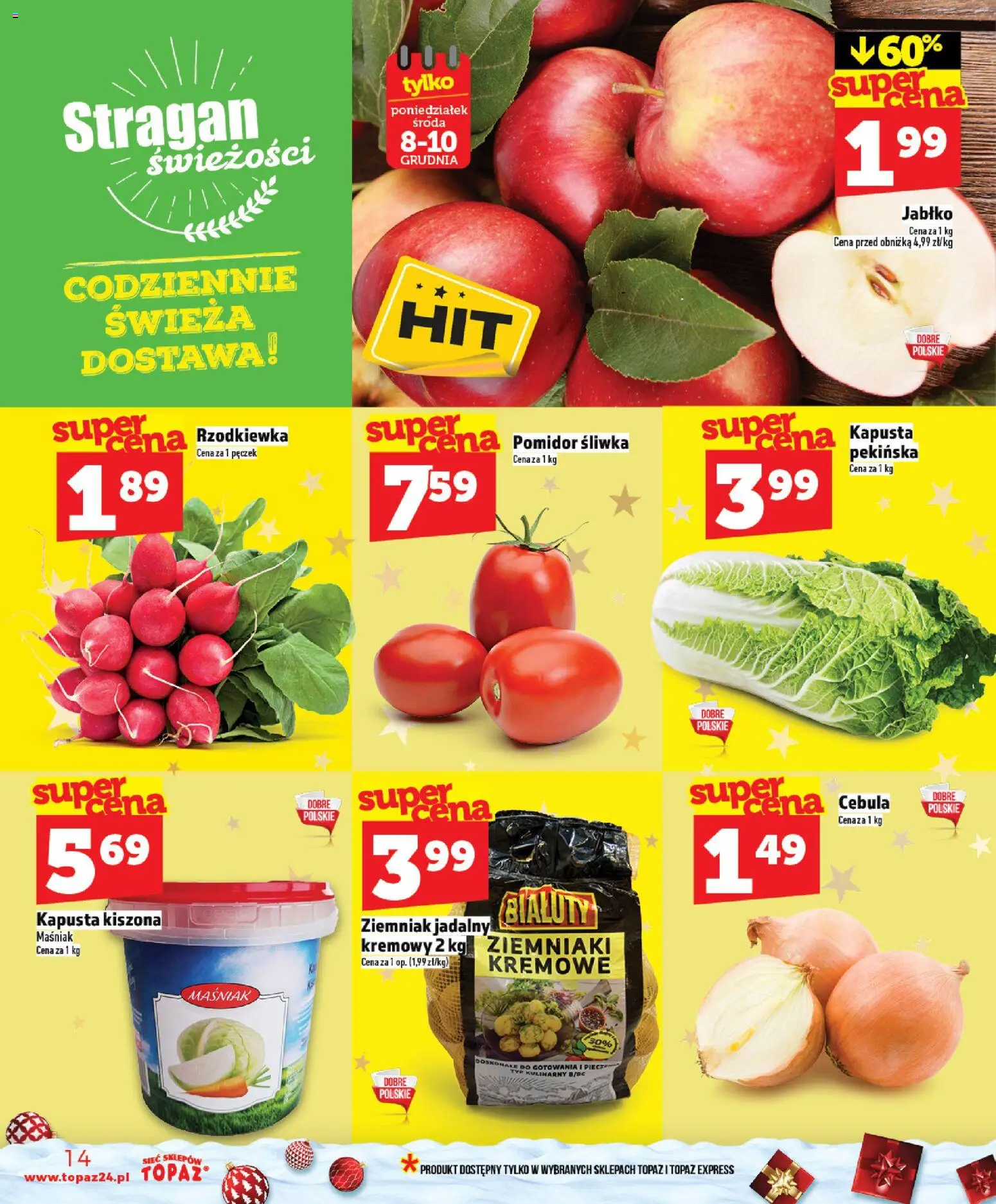 Topaz Gazetka MAZ od 04.12.2025 | Strona: 14 | Produkty: Kapusta, Kapusta kiszona, Ziemniaki