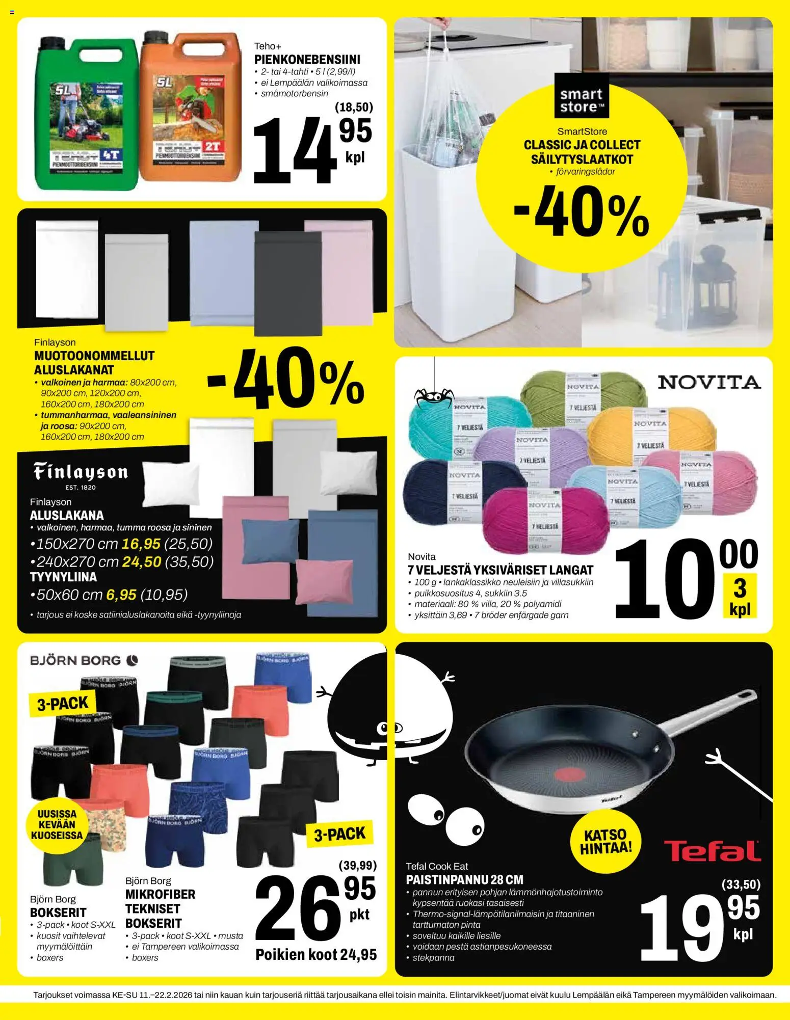 Minimani tarjoukset – voimassa 11.02.2026 alkaen | Sivu: 3 | Tuotteet: Aluslakana, Paistinpannu, Bokserit, Tyynyliina