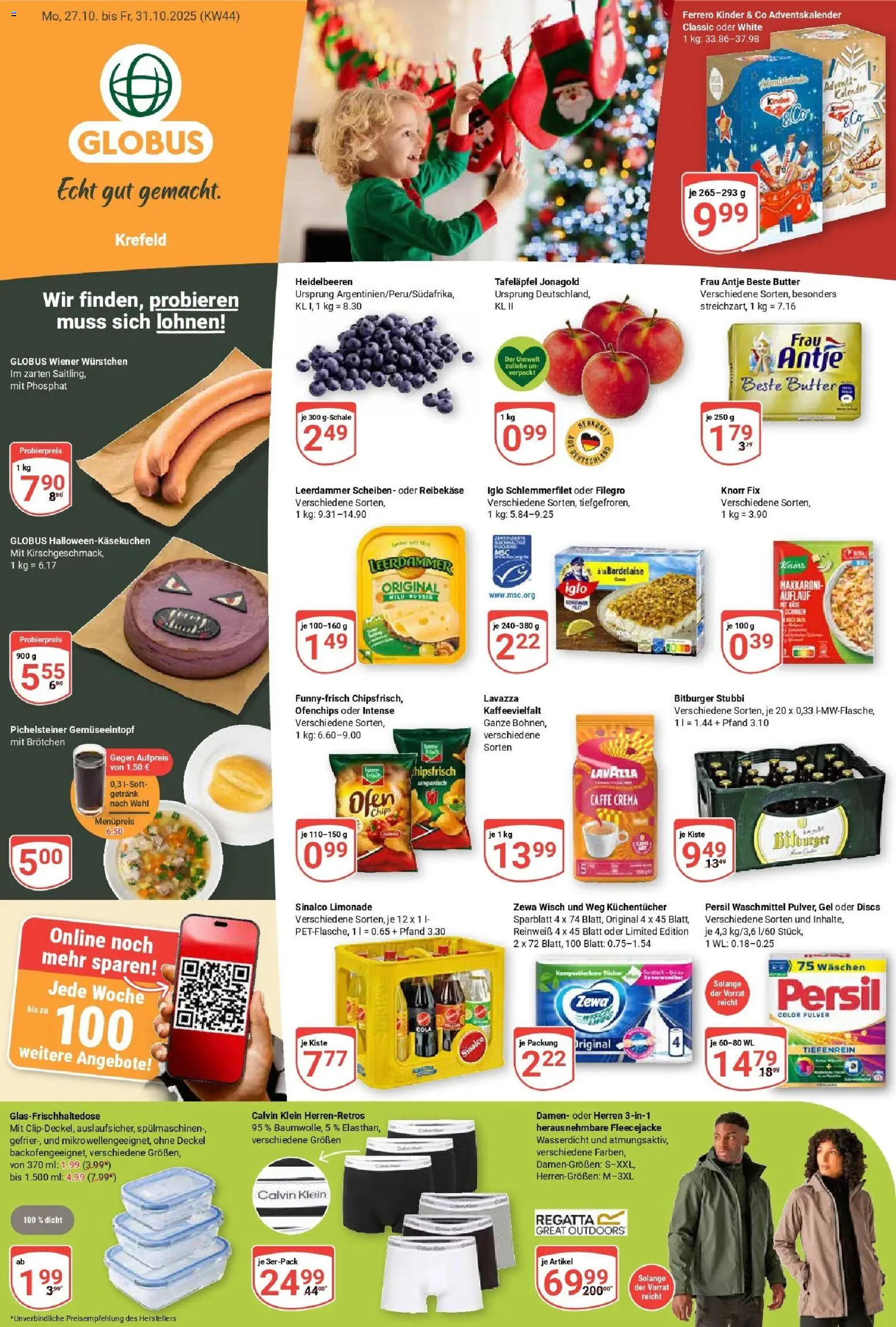 Globus prospekt Krefeld	 – gültig ab 26.10.2025 | Seite: 3 | Produkte: Leerdammer, Heidelbeeren, Reibekase, Iglo schlemmerfilet
