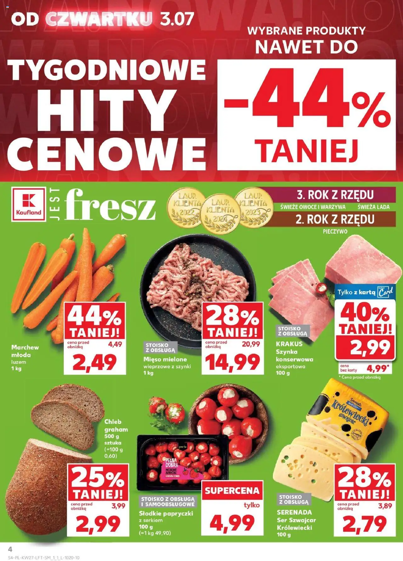 Kaufland gazetka od 03.07.2025 | Strona: 4 | Produkty: Szynka, Ser, Chleb, Warzywa