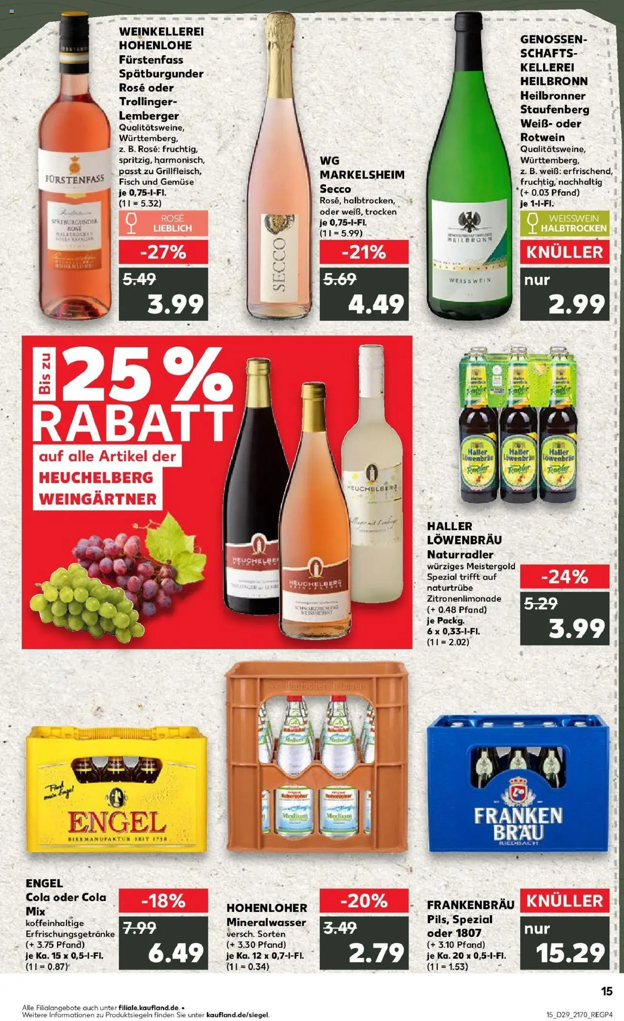 Kaufland prospekt Crailsheim	 - gültig ab dem 16.07.2025 | Seite: 15 | Produkte: Cola, Weißwein, Mineralwasser, Gemüse