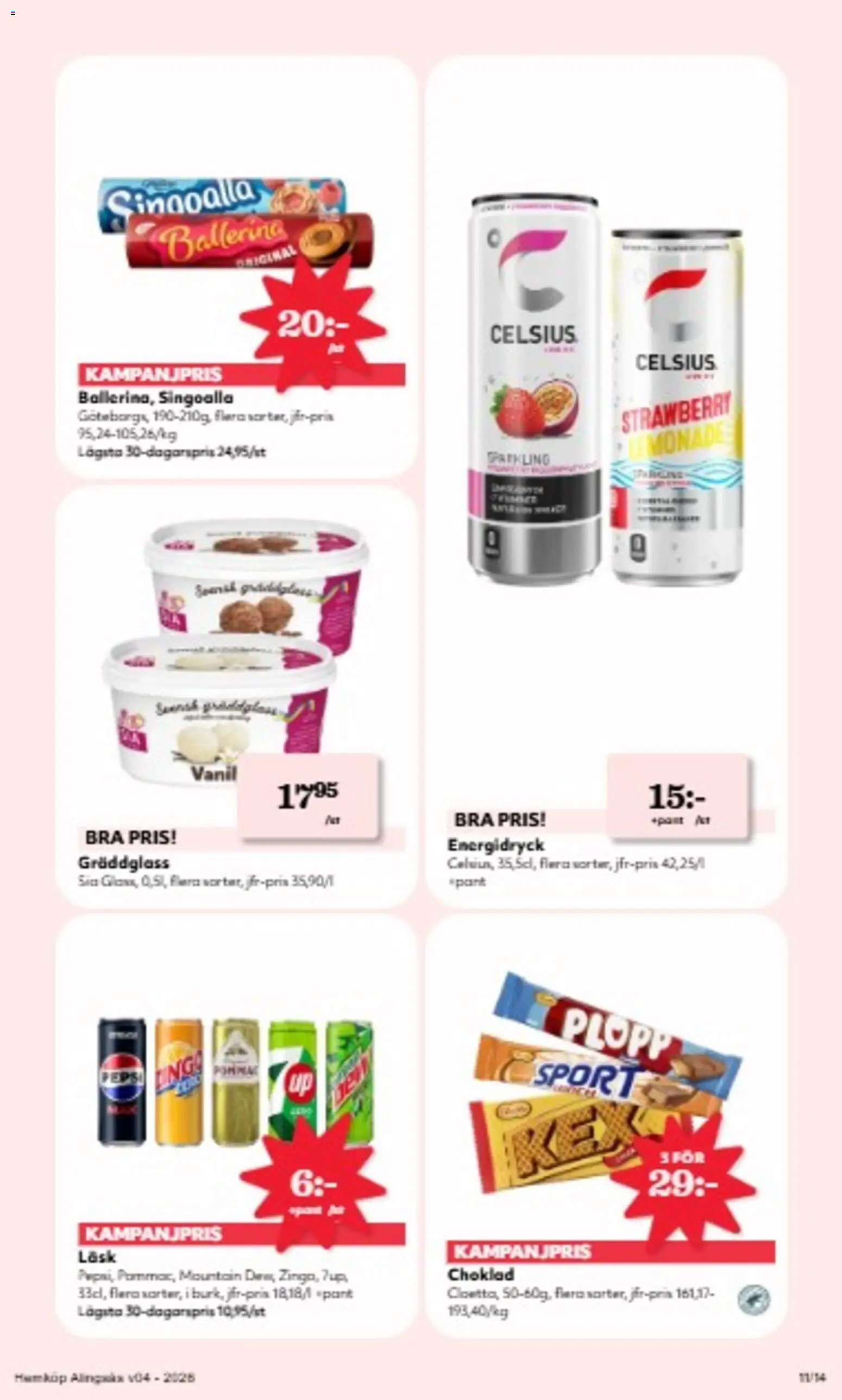 Hemköp reklamblad aktuell från 19.01.2026 | Sida: 11 | Produkter: Ballerina, Pepsi, Choklad, Energidryck