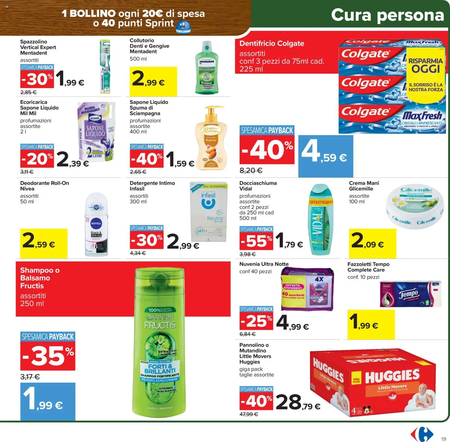 Volantino Carrefour del 17.02.2026 | Pagina: 19 | Prodotti: Shampoo, Deodorante, Detergente intimo, Talco