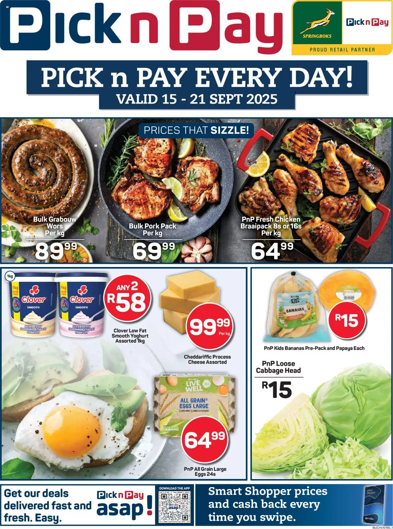 New Pick n Pay catalogue – valid from 15.09.2025 | Page: 1 | Products: Yoghurt, Eggs, Pork, Fruit