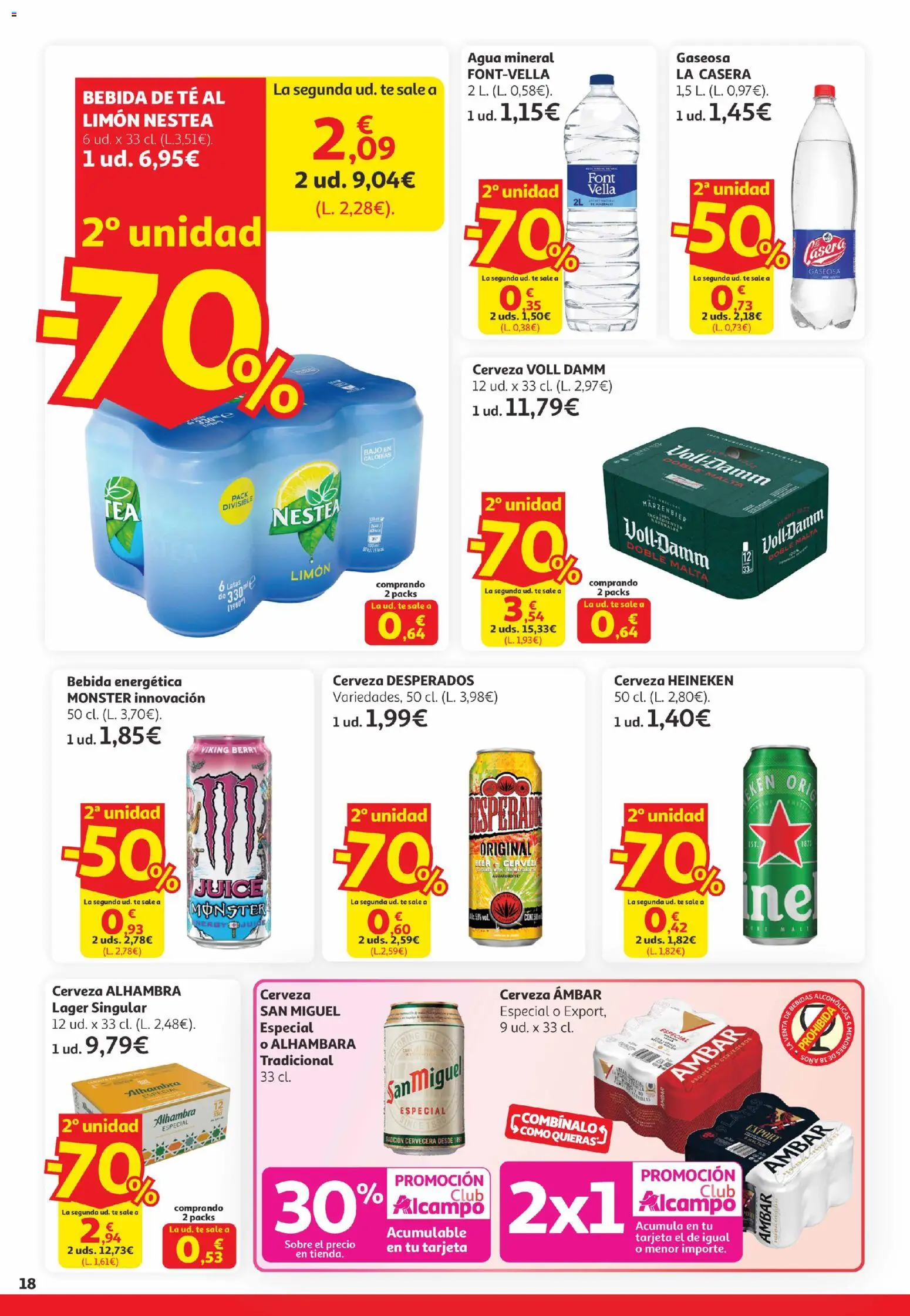 Alcampo  Canarias │ válido desde el 25.03.2026 | Página: 18 | Productos: Cerveza, Agua mineral, Σπανάκι, Gaseosa