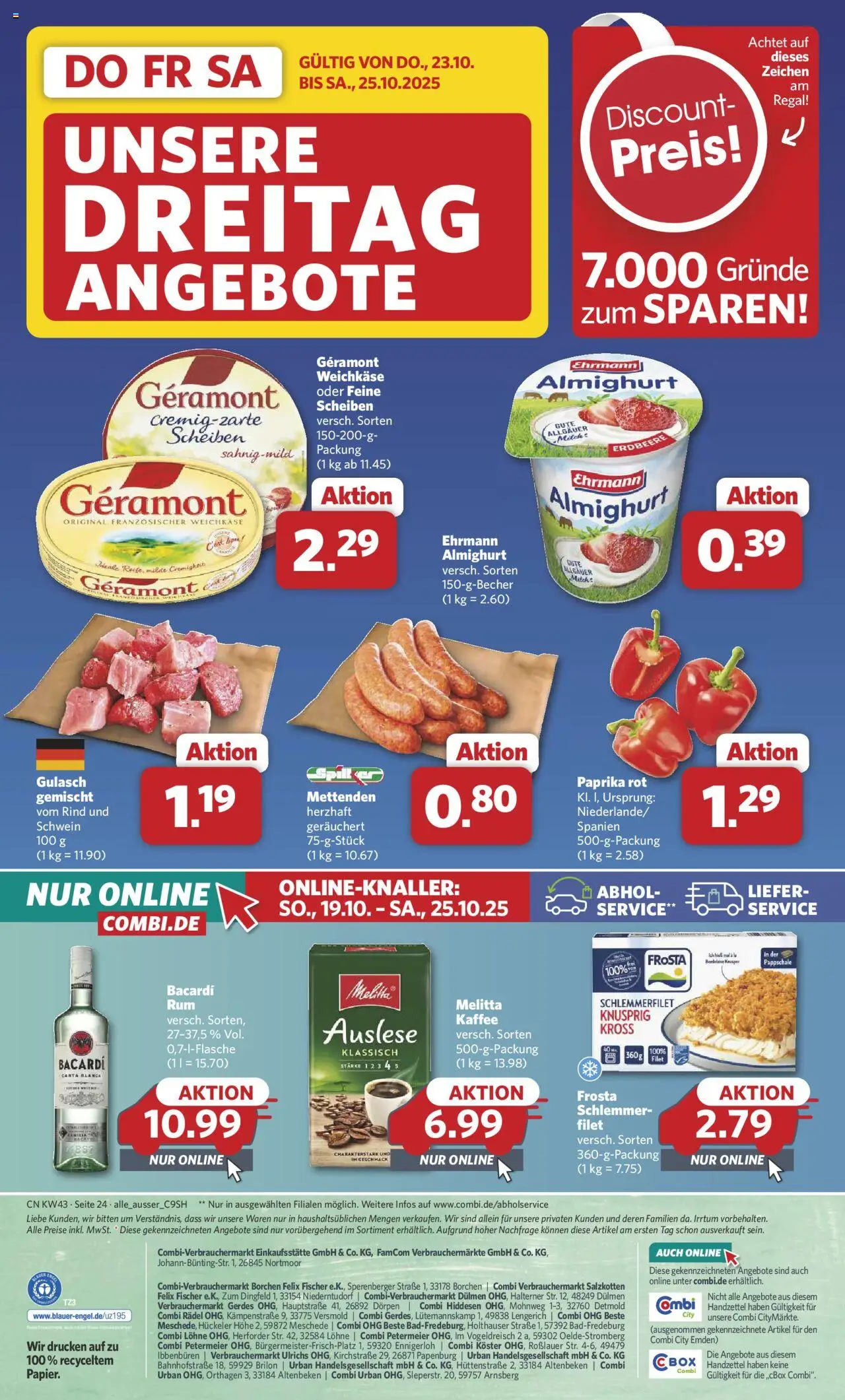 Combi Prospekt 	 – gültig ab 20.10.2025 | Seite: 30 | Produkte: Bacardi, Paprika rot, Frosta, Paprika