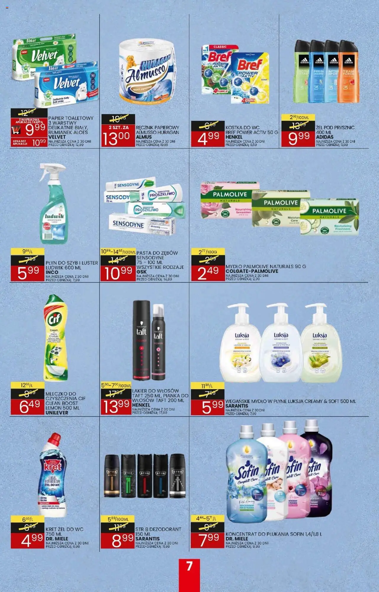 Wafelek Gazetka od 18.08.2025 | Strona: 7 | Produkty: Papier toaletowy, Mydło w płynie, Lakier do włosów, Dezodorant