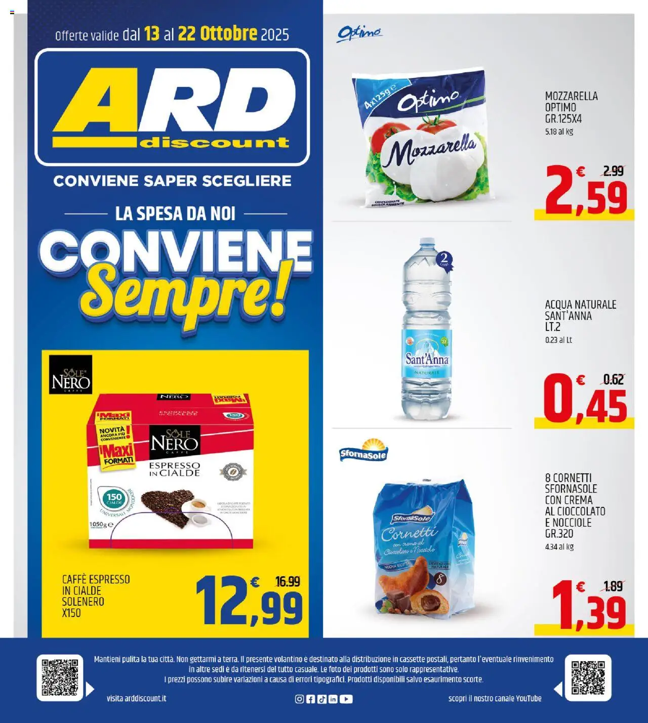 Volantino ARD Discount del 13.10.2025 | Pagina: 20 | Prodotti: Caffè, Acqua, Mozzarella, Acqua naturale