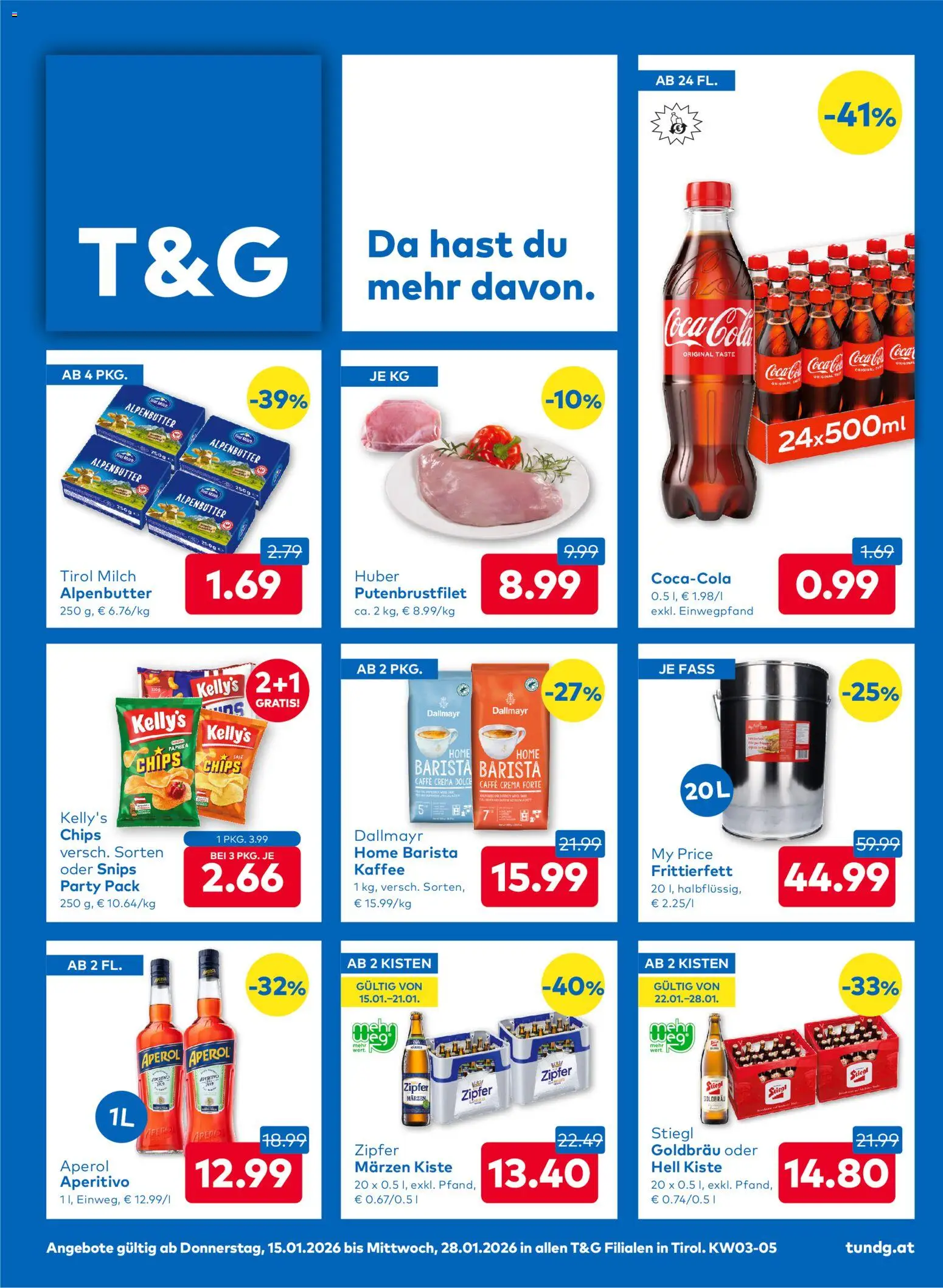 T&G Flugblatt gültig ab 15.01.2026 | Seite: 1 | Produkte: Chips, Milch, Kaffee