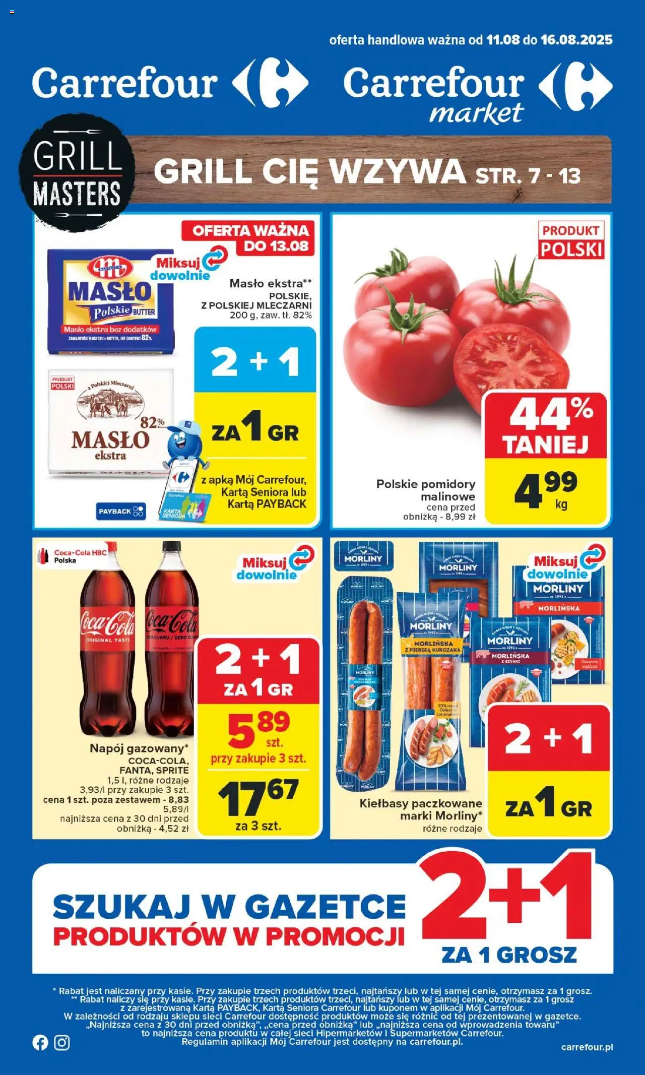 Carrefour Gazetka od 11.08.2025 | Strona: 1 | Produkty: Grill, Sprite, Masło, Pomidory