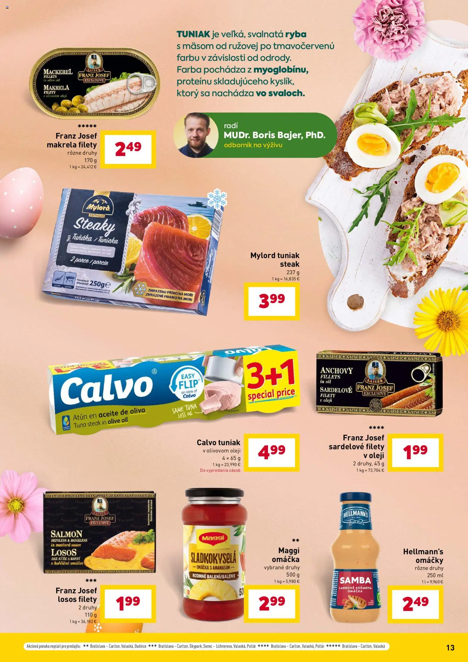 Nové Billa akcie – leták je platný od 11.03.2026 | Strana: 13 | Produkty: Tuniak, Ryba, Losos, Omáčka