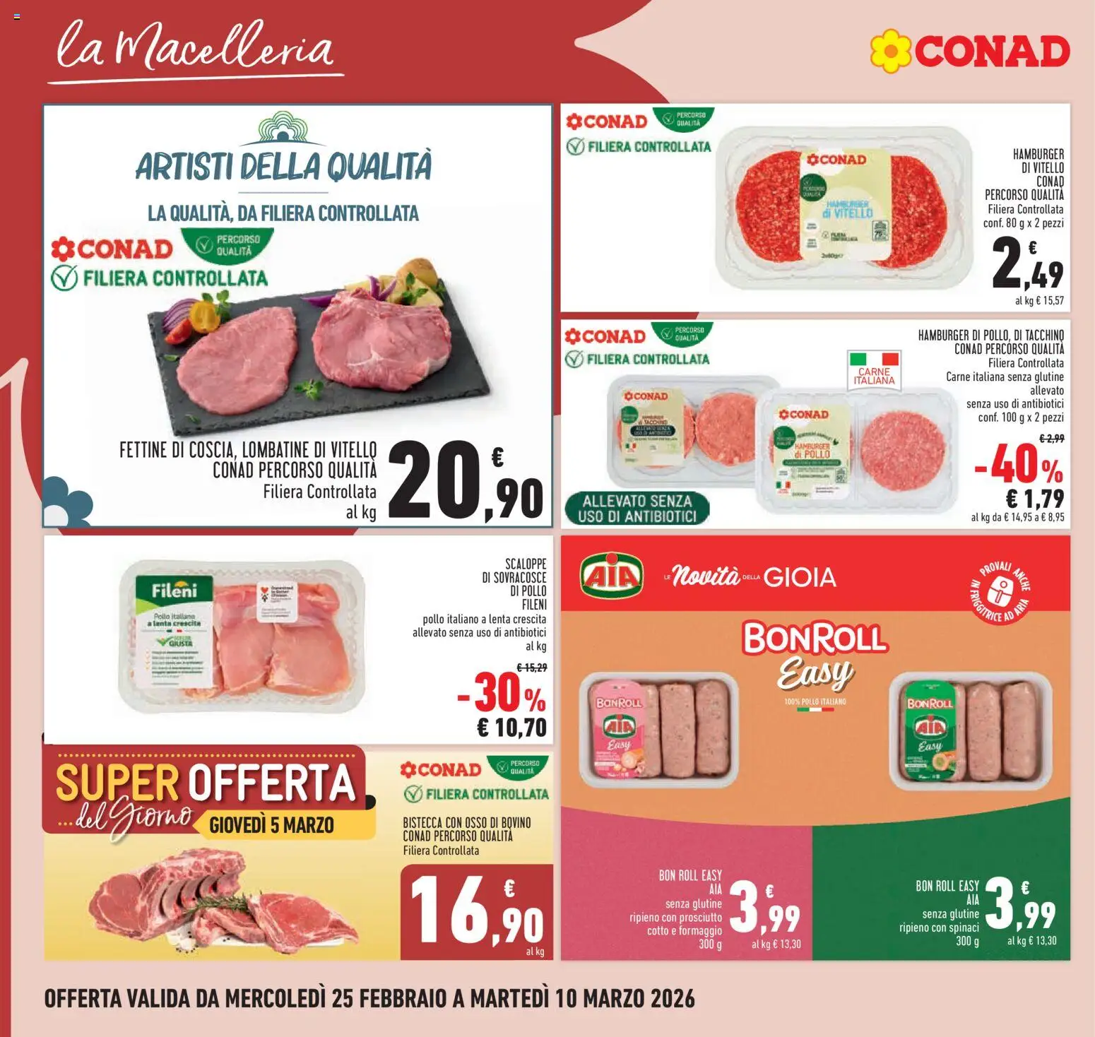 Volantino Conad del 25.02.2026 | Pagina: 10 | Prodotti: Bovino, Pollo, Tacchino, Vitello