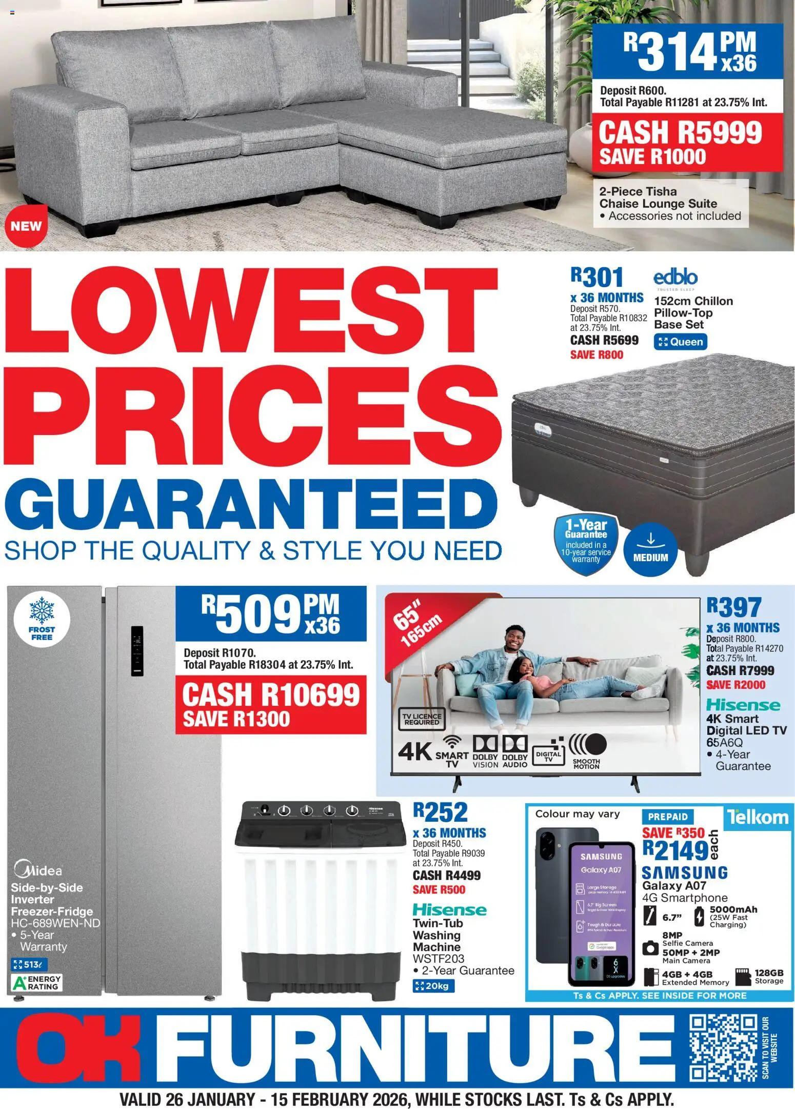 New OK Furniture catalogue – valid from 26.01.2026 | Page: 1 | Products: Smartphone, Camera, Audio, Chaise