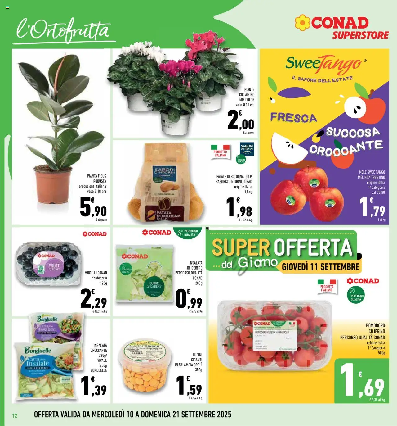 Volantino Conad del 10.09.2025 | Pagina: 12 | Prodotti: Lupini, Insalata, Patate, Pomodoro