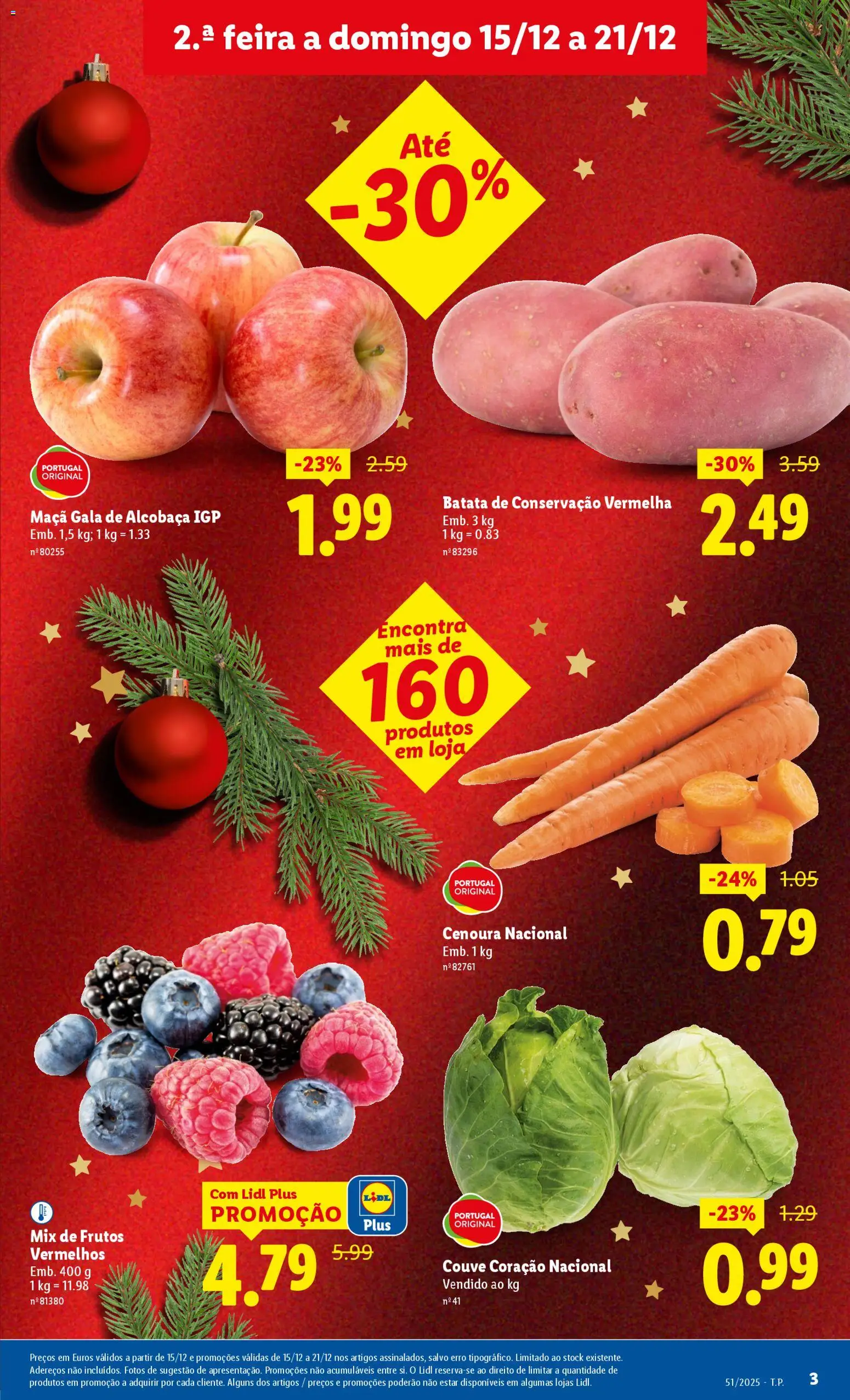 Lidl folheto │ válido de 15.12.2025 | Página: 3 | Produtos: Batata, Maça, Cenoura, Couve